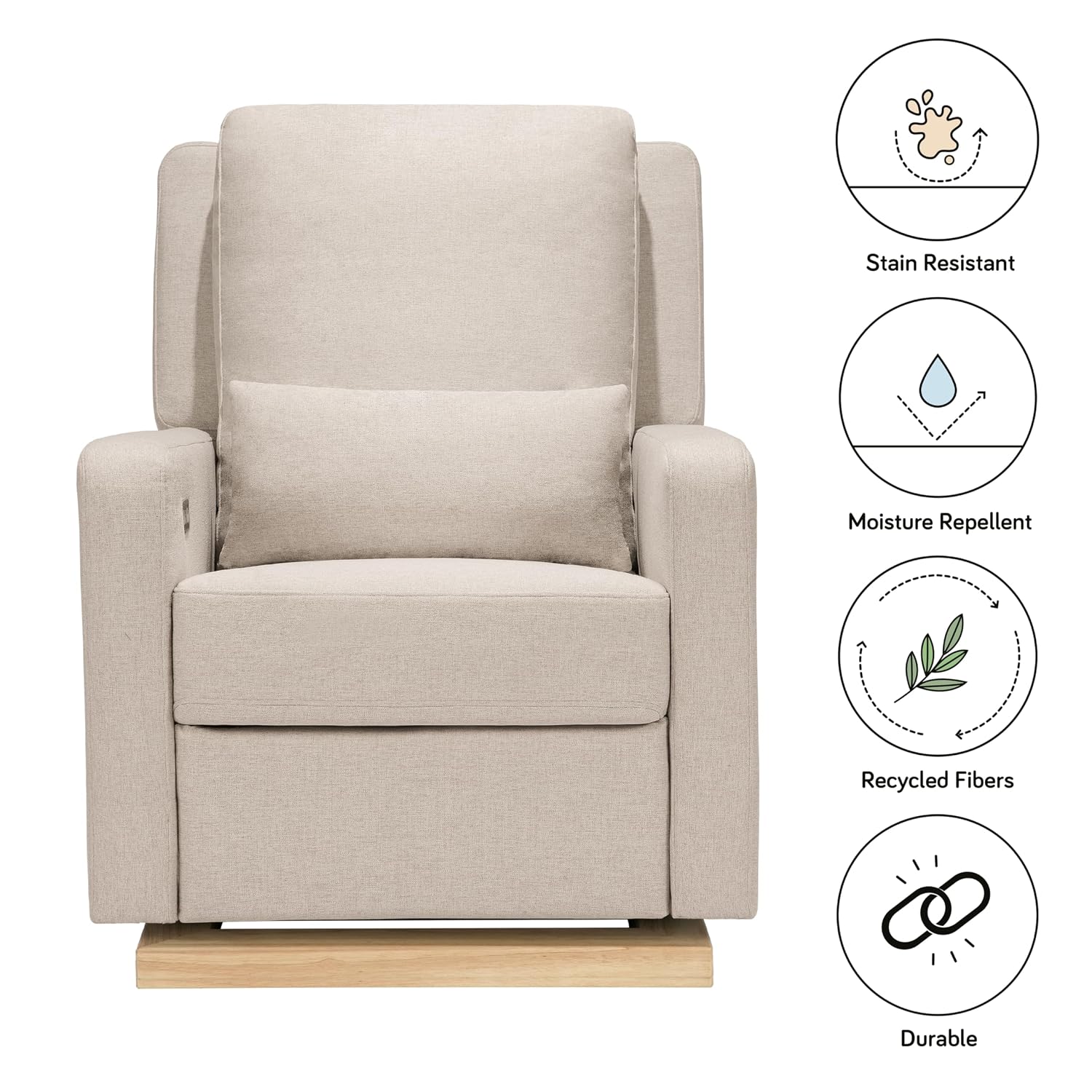 Babyletto Sigi Electronic Power Recliner & Swivel Glider with USB Port in Performance Beach Eco-Weave with Light Wood Base, Water Repellent & Stain Resistant, Greenguard Gold and CertiPUR-US Certified