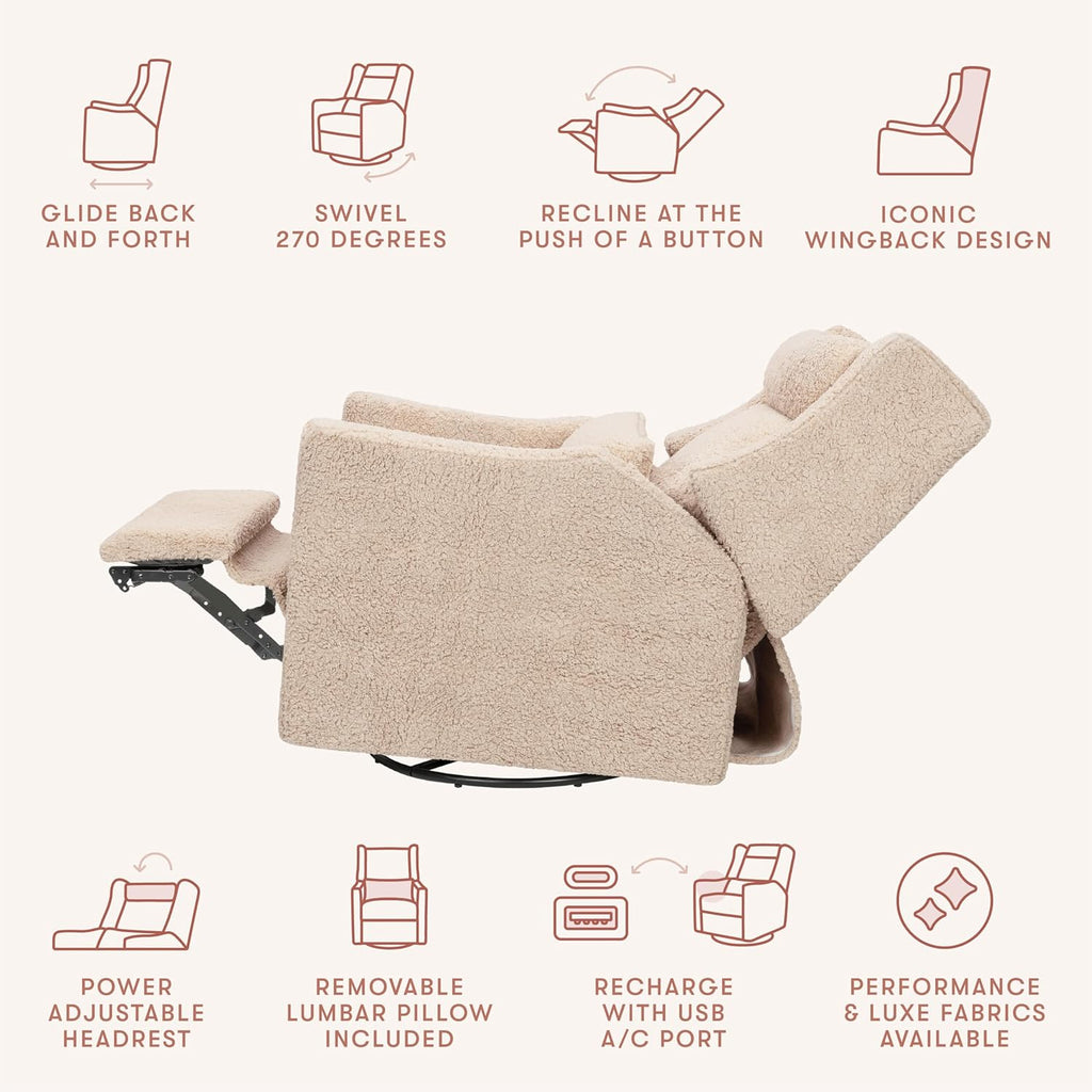 Babyletto Kiwi Plus Power Recliner and Swivel Glider with Power Headrest and USB Port in Chai Shearling, GREENGUARD Gold and CertiPUR-US Certified