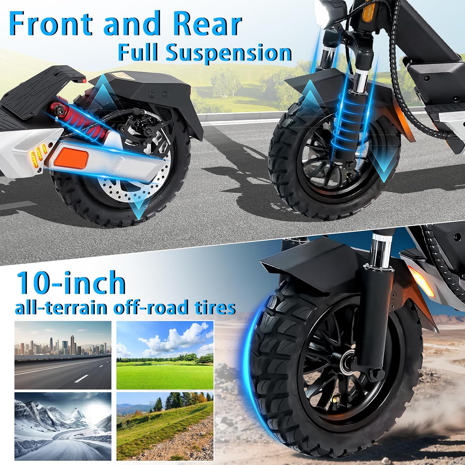 Electric Scooter Adults 1600/2000W Motor 50 Miles Long Range & 30/35 MPH Top Speed 10' Off Road Tire Folding E-Scooter 48V 20.8AH Battery Kick Scooter with Detachable Seat for Commuter Outdoor