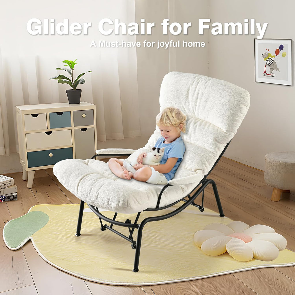ovios Rocking Chair with Ottoman, Glider Recliner with Footrest, Lazy Accent Armchair with Comfy Cushion for Living Room Bedroom Office, Cloud Plush Velvet, White