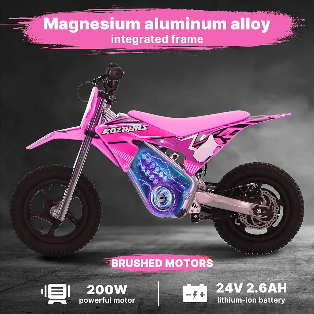 Electric Dirt Bike for Kids Aged 3-6, 150W High Racing Competition Grade Electric Motorcycle, Up to 8MPH, 2 Speed Settings, Safe Disc Brakes, 12IN Off-Road Tires & Advanced Shock Absorption，Pink