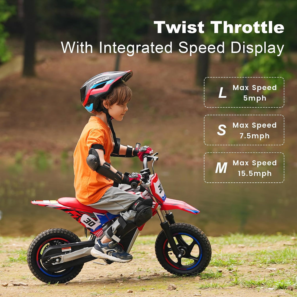 Electric Dirt Bike for Boys Girls Ages 3-8, 250W High Racing Competition Grade Motorcycle, Up to 15.5MPH 3 Speed Settings Balance Bike, 12IN Off-Road Tires & Advanced Shock Absorption, Blue