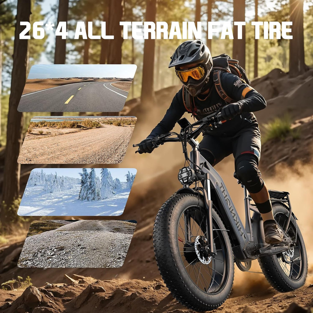 Dual Motor Ebike, 3000W Electric Bike for Adults, 52V 20Ah 26' Fat Tire Fast Ebike Max 38 Mph, up to 90 Miles, Off-Road Mountain E-Bike for Men Women, Step-Through Design