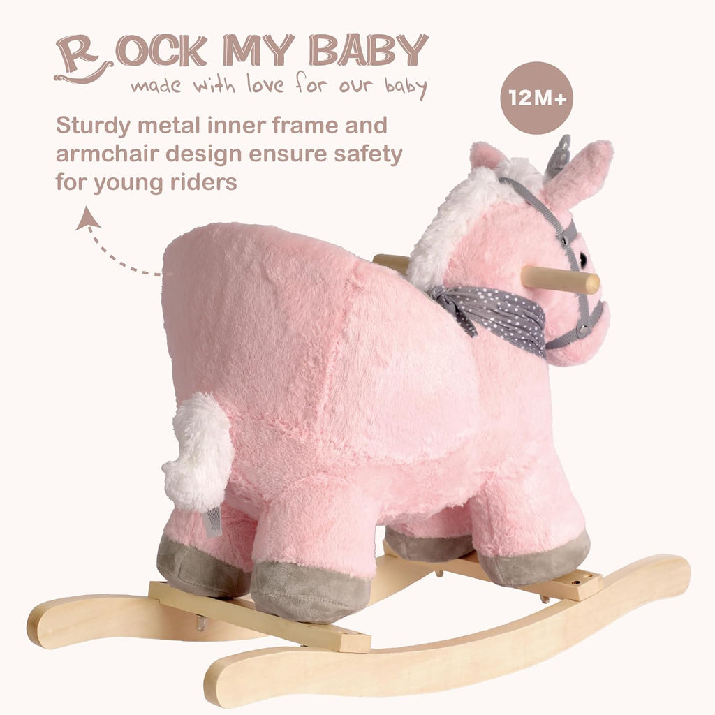 Baby Animal Rocker, Rocking Horse with Seat, Ride on Horse, Plush Rocking Horse with Unicorn Music, Wooden Rocking Horse for Toddlers 1-3, (Pink Unicorn), CPC Certified