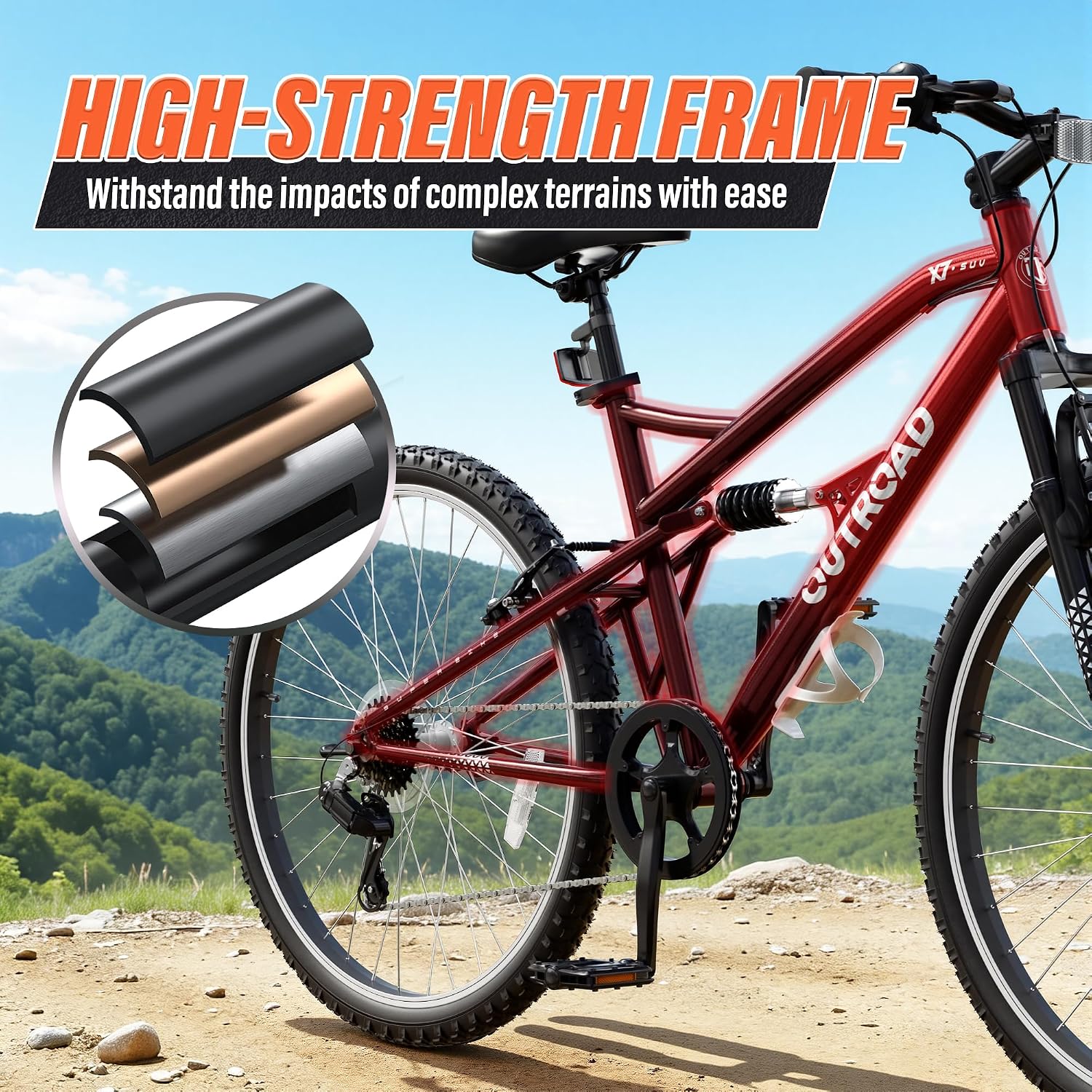 Betterland 26 Inch Mountain Bike with Adjustable Ergonomic Seat, 7/21 Speed Adult Bike with Dual V Brakes, Outdoor Cycling Bike with High Carbon Steel Frame and Front Suspension
