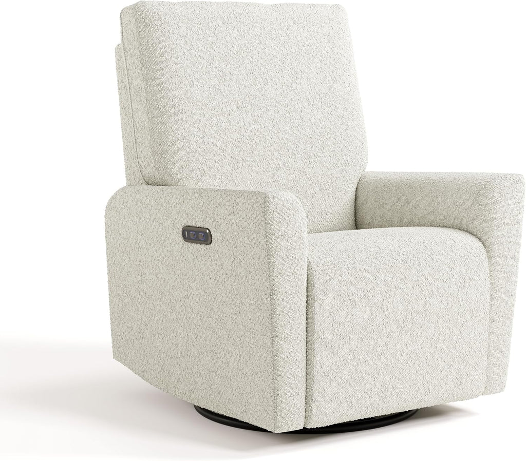 Storkcraft Santorini Deluxe Power Recliner Swivel Glider (Ivory Boucle) – Premium Electronic Power Recliner for Nursery, Includes Dual-USB Charging Port for USB-A & USB-C, Glider Rocking Chair