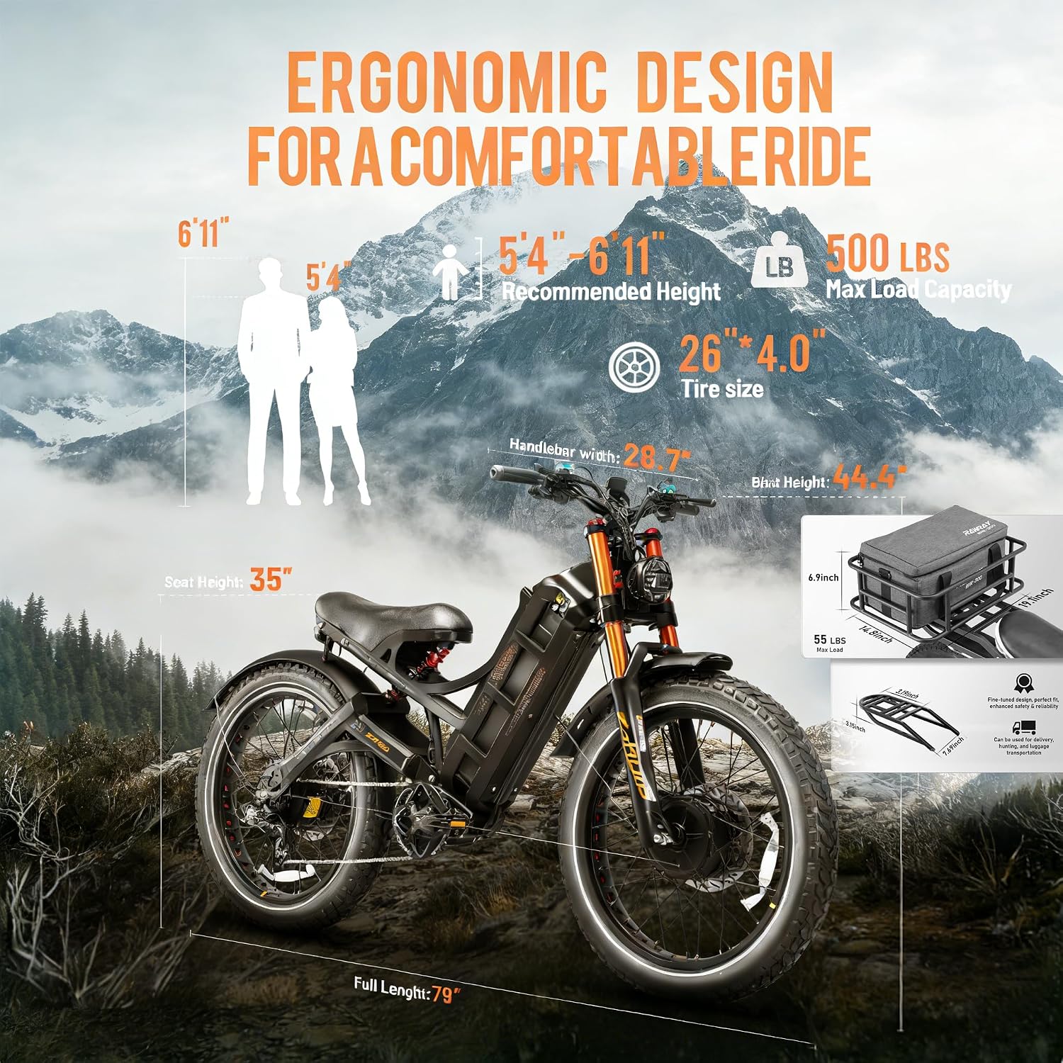 eAhora Romeo Pro 2 ebike-[2026 Latest] 46 MPH 4000W Dual Motor Ebike,52v 70Ah 200 Miles Long Range Electric Bike for Adults，26' Fat Tire Full Suspension Mountain Bike,Off-Road Fastest Electric Bike