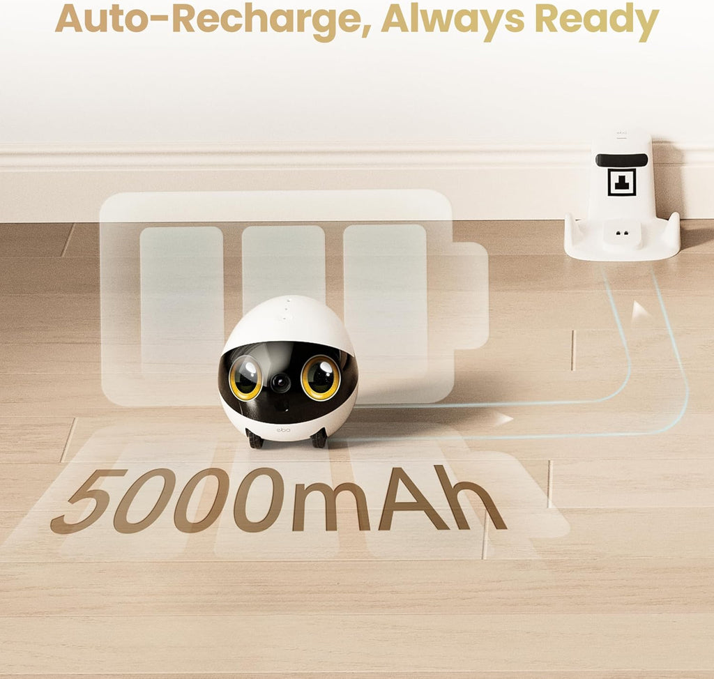 Enabot EBO Air 2S FamilyBot Home Robot Camera: 2.5K Indoor Pet Cam, Movable Robot Camera, 2-Way Video, Auto-Recharge, Long Battery Life, Custom Facial Image, Night Vision