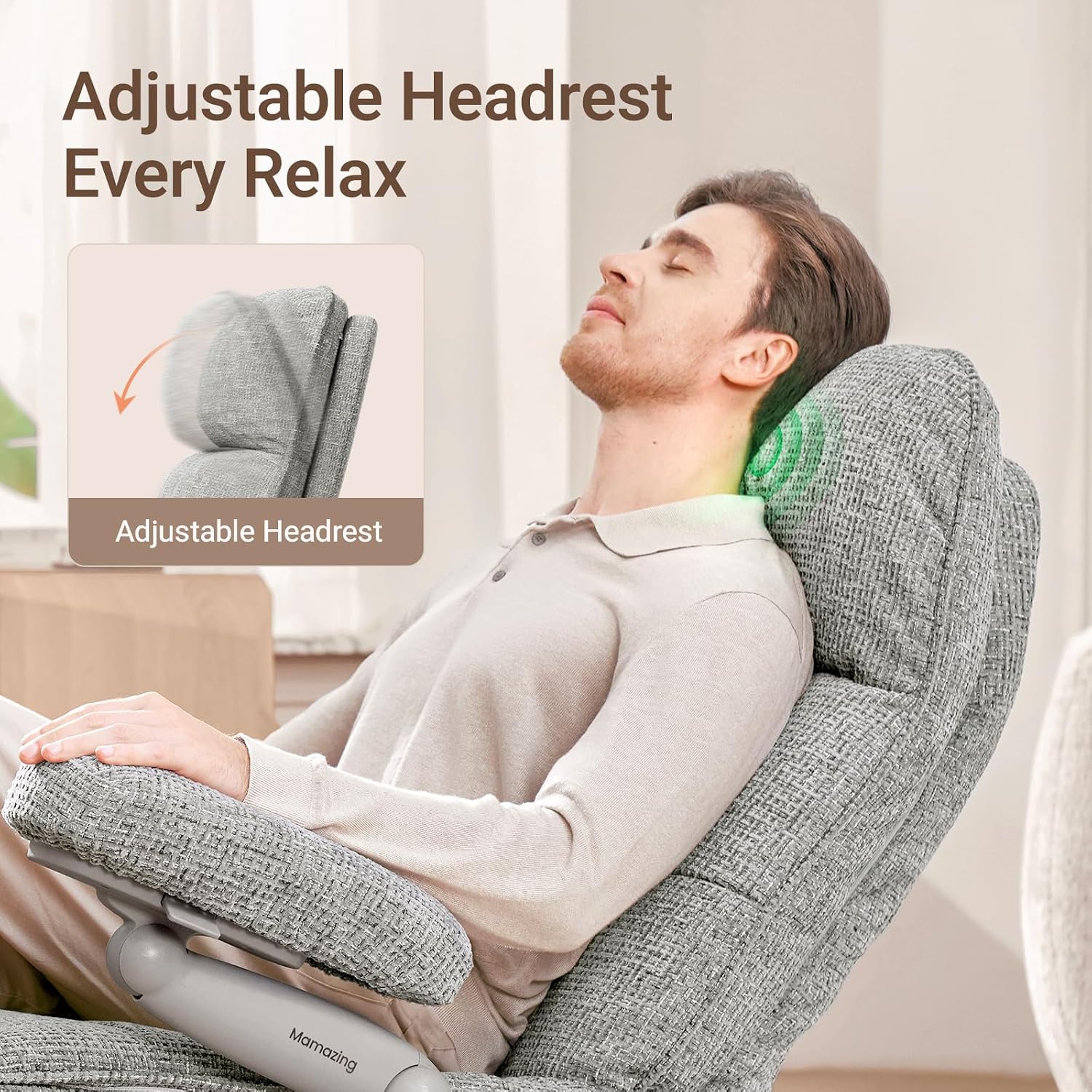 MAMAZING Lullacloud Swivel Rocker Recliner Chair for Adults with Adjustable Armrests & Headrest, Glider Rocking Chair Indoor with Removable Cover, Reading Chair with a Cushion for Living Room Bedroom