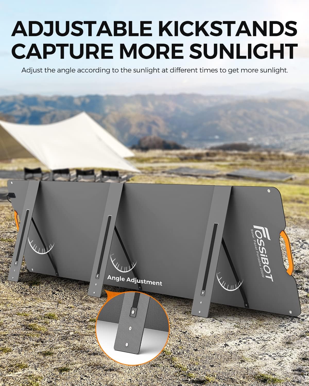 FOSSiBOT Solar Panel SP200, Foldable 200 Watts Solar Panel, Flexible Solar Panel w/Adjustable Kickstands for Home, RV, Camping, Blackout for FOSSiBOT F2400 and Other Brands Portable Power Station