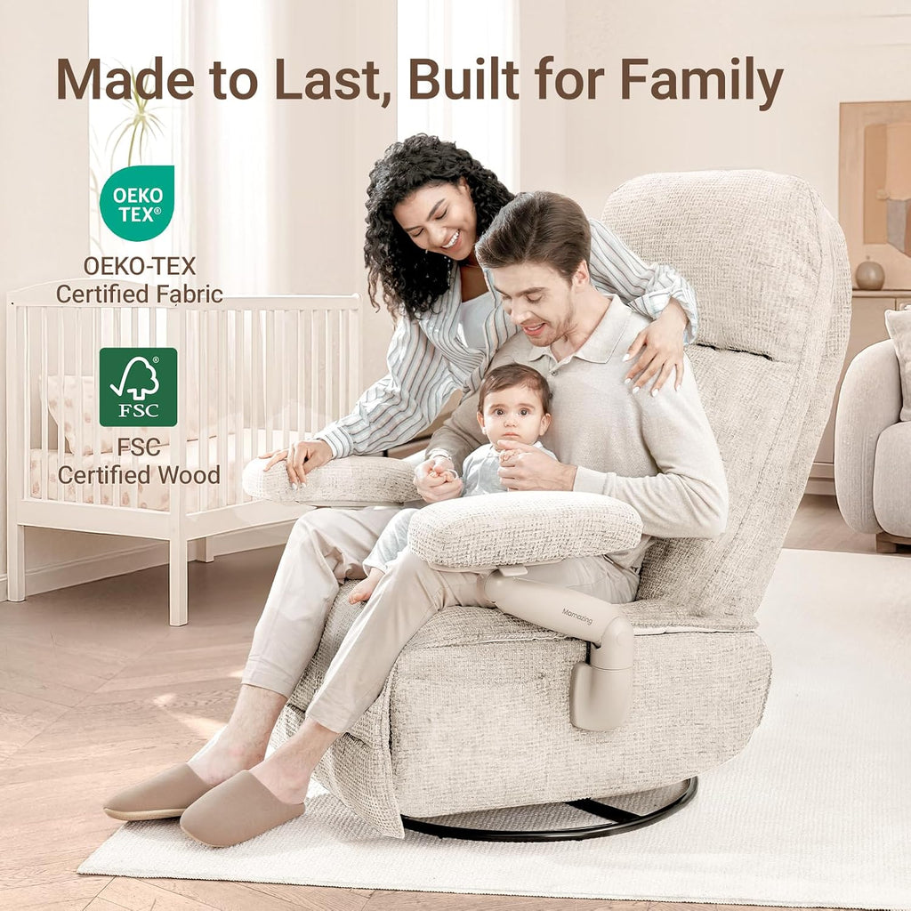 MAMAZING Lullacloud Swivel Rocker Recliner Chair for Adults with Adjustable Armrests & Headrest, Glider Rocking Chair Indoor with Removable Cover, Reading Chair with a Cushion for Living Room Bedroom