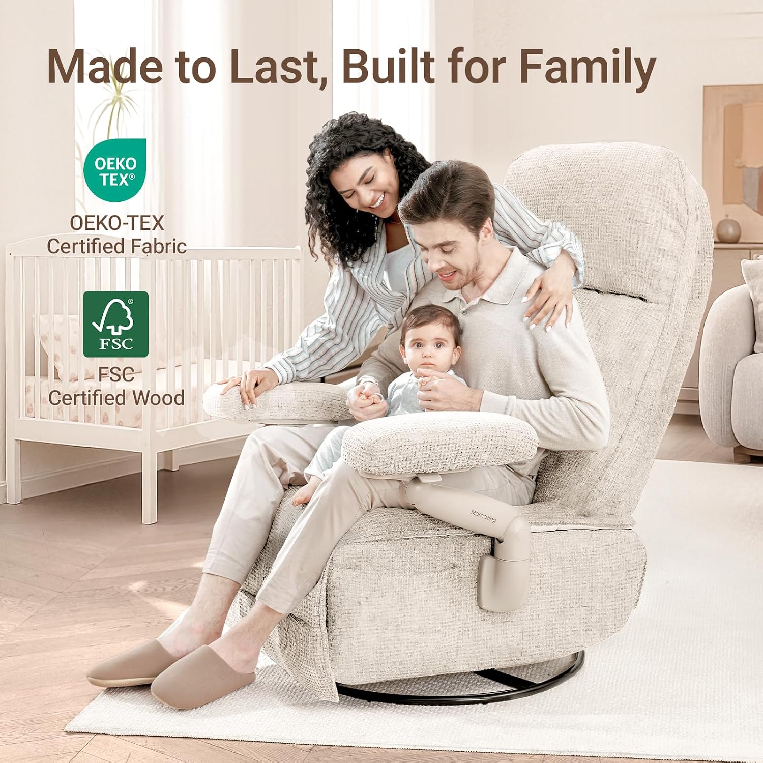 MAMAZING Lullacloud Swivel Rocker Recliner Chair for Adults with Adjustable Armrests & Headrest, Glider Rocking Chair Indoor with Removable Cover, Reading Chair with a Cushion for Living Room Bedroom