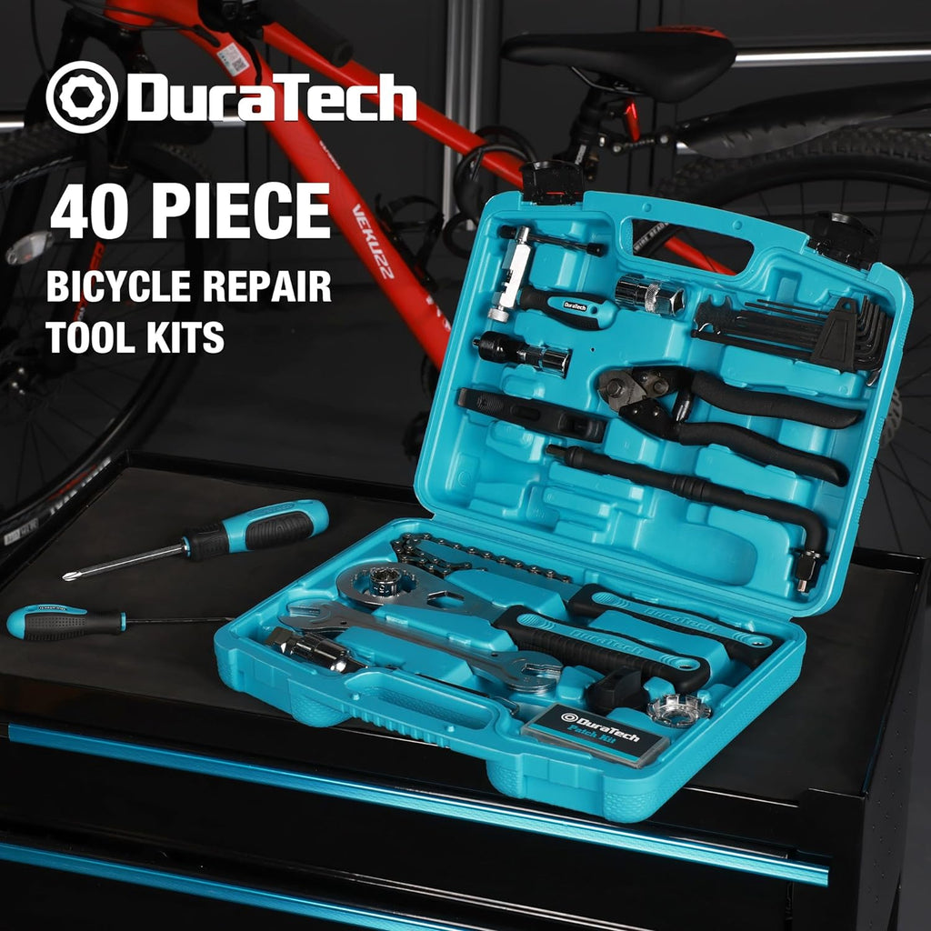 DuraTech 40PC Bike Repair Kit, Bicycle Tool Kit with Carry Case, Bike Accessories for Repairing Tyres, Brakes, Chains, Pedal, Mountain Bike & Road Bike Maintenance, Great Gift for Men, Bike Enthusiast