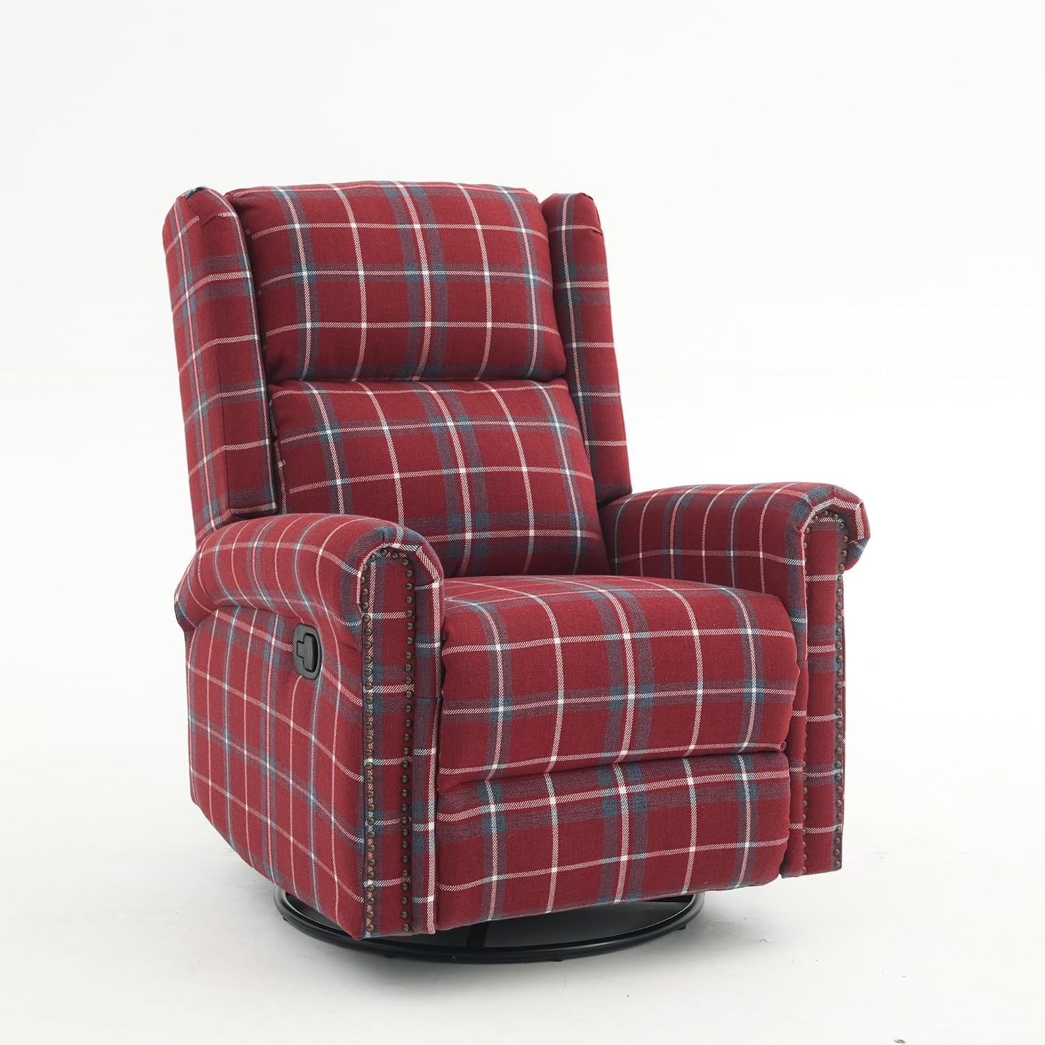 Swivel Rocker Recliner Chair, Manual Rocking Recliner Chair, Wingback Swivel Recliner Chair, Glider 360 Degree Swivel Chair with Padded Seat, Swivel Recliner Chairs for Living Room - Red