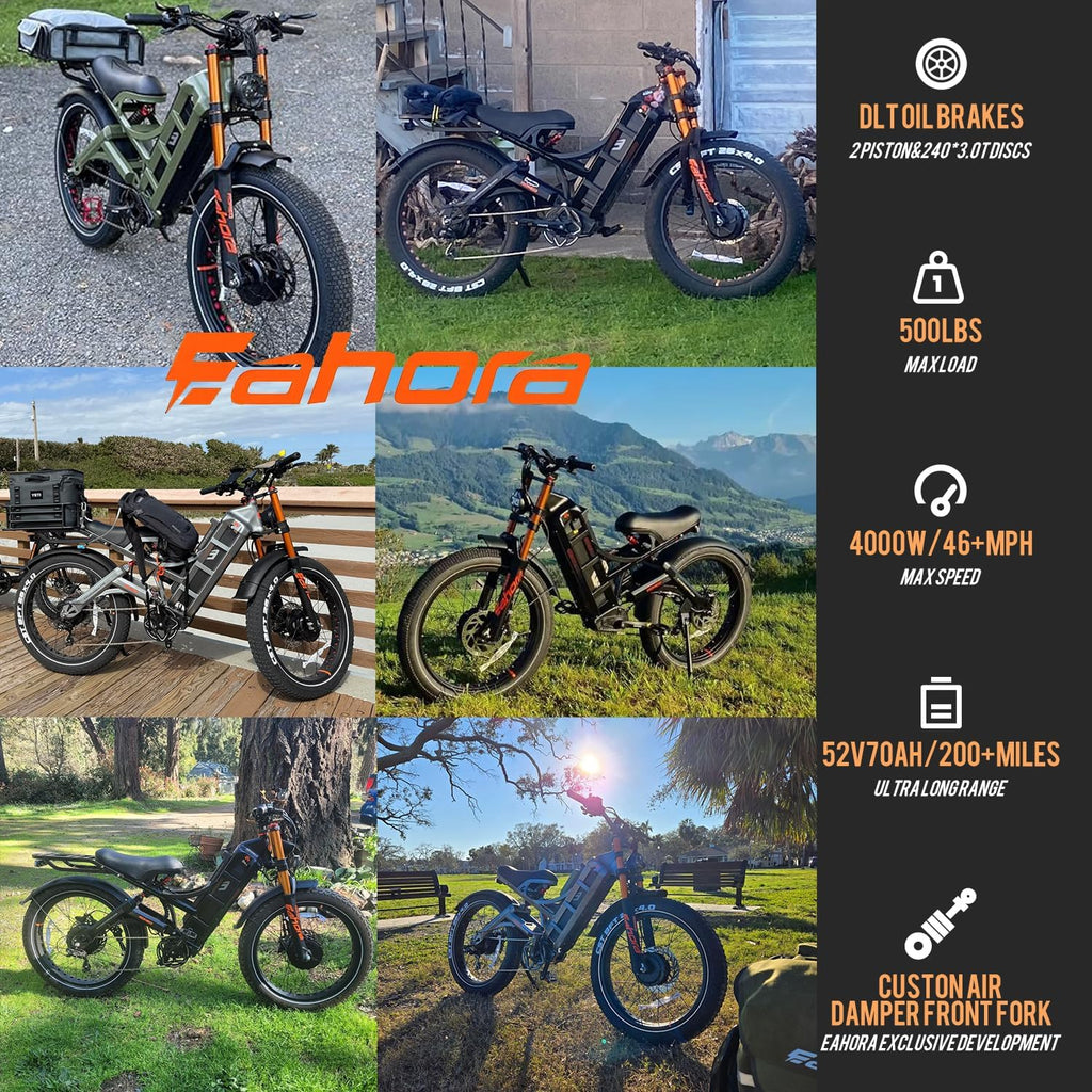 2026 eAhora Romeo Dual-Motor Ebike - 50Mph 5600W 60-80AH 250Miles Long Range Electric Bike for Adults, Full Suspension Hydraulic Brakes Electric Bicycle, 26' Mountain Bike for Off-Road Commuting