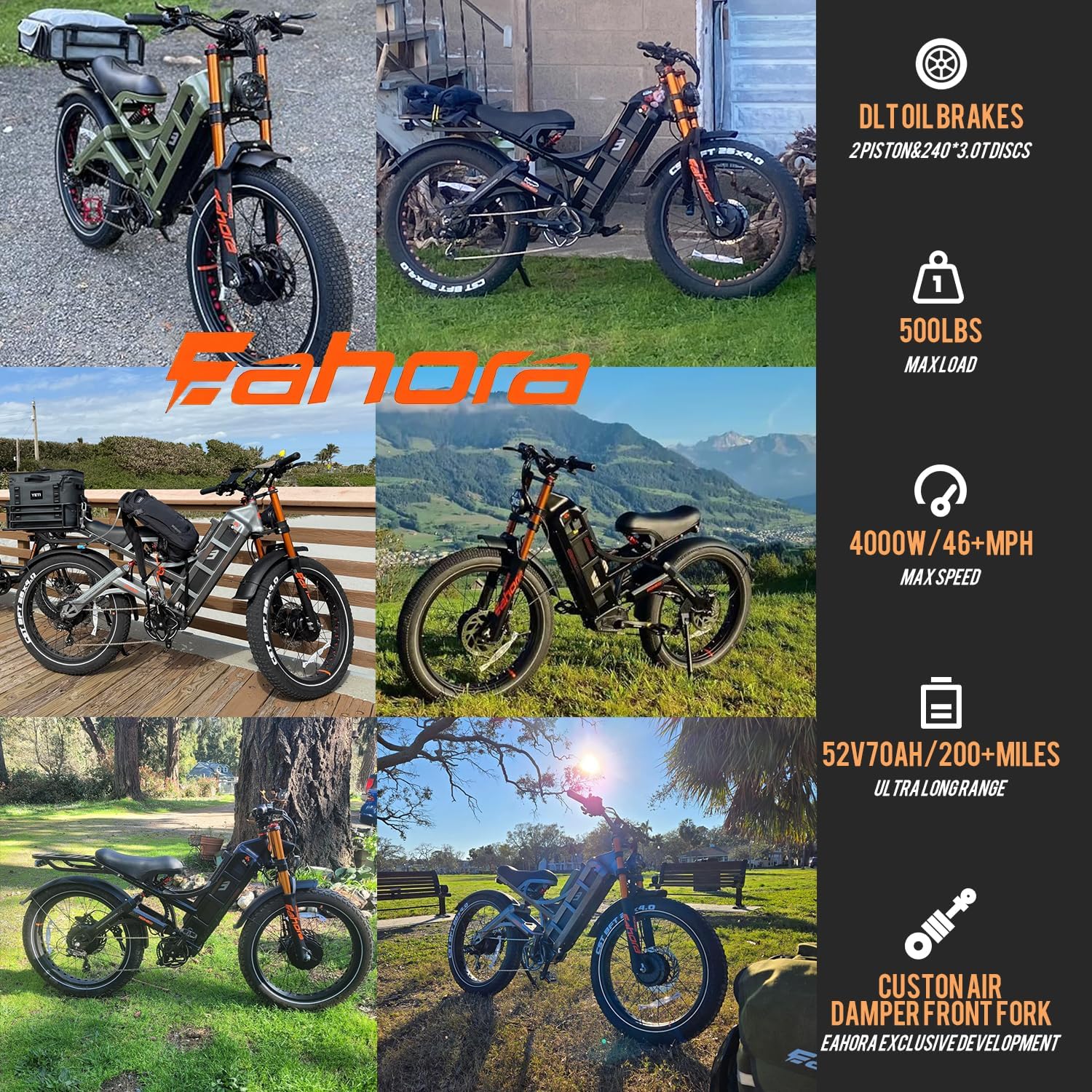 2026 eAhora Romeo Dual-Motor Ebike - 50Mph 5600W 60-80AH 250Miles Long Range Electric Bike for Adults, Full Suspension Hydraulic Brakes Electric Bicycle, 26' Mountain Bike for Off-Road Commuting