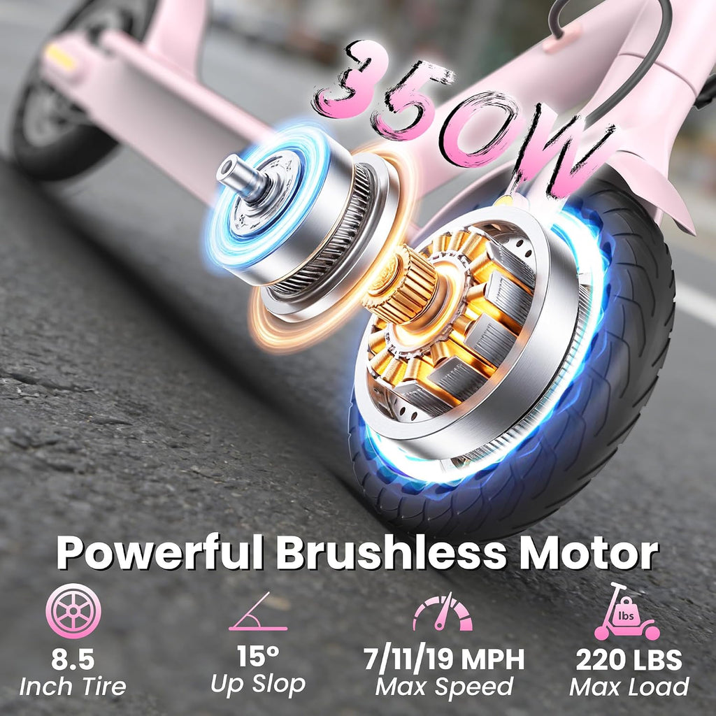 Electric Scooter, 350W Motor, 19 Mph Speed & 15 Miles Range, 8.5' Solid Tires, Lightweight Foldable Scooter with Dual Braking System, Max Load 265LBS
