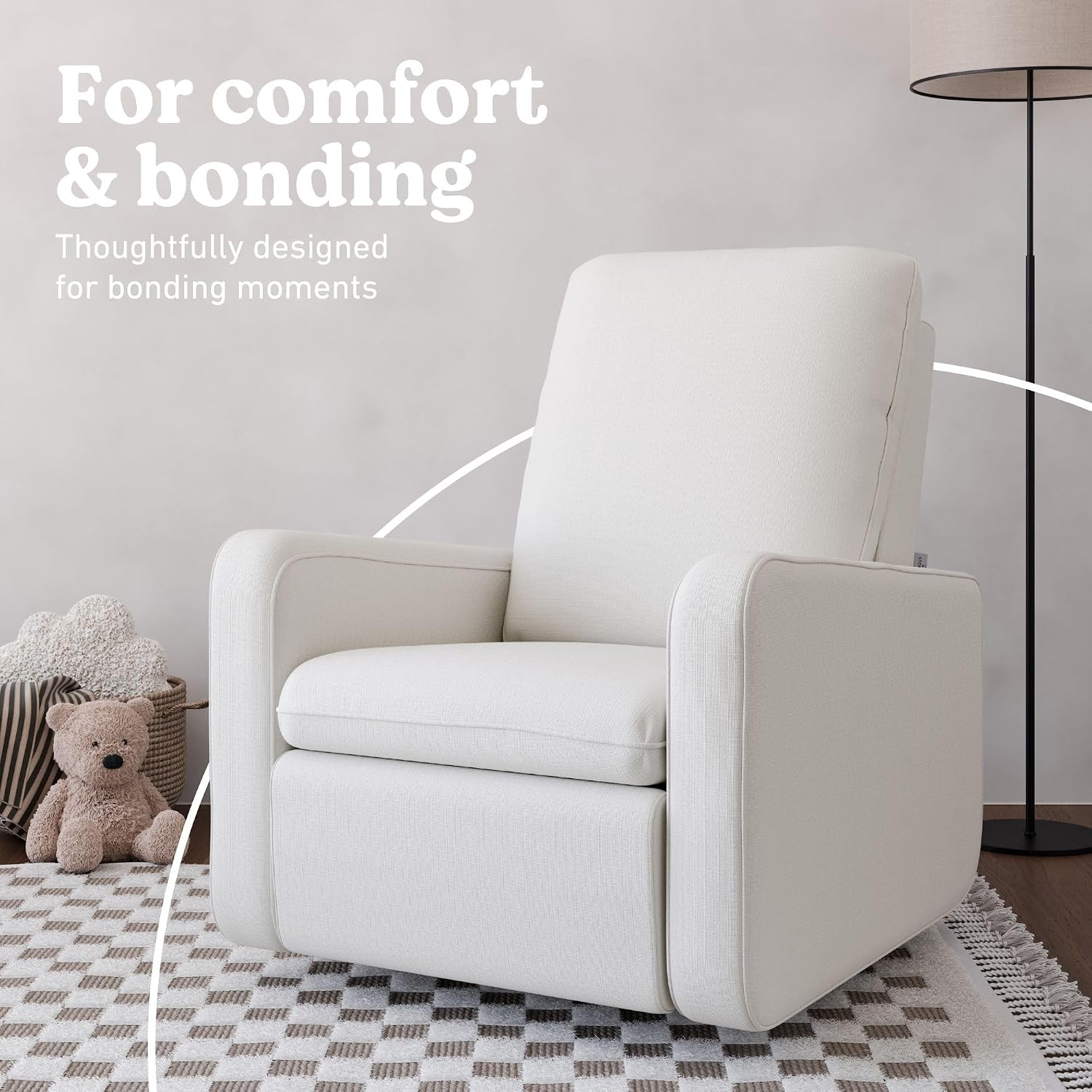 Graco Teddi Power Recliner Swivel Glider, Electronic Power Recline, Oeko-TEX 100 Certified, USB-A & USB-C Charger, Premium Cushioning & Comfort – (Ivory Basketweave)