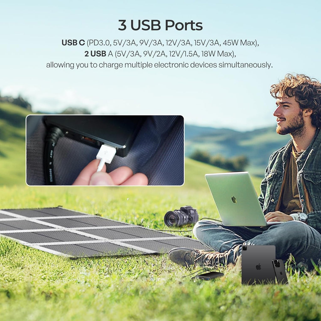 Renogy 200 Watt Solar Panel Blanket, N-Type Portable Foldable Solar Panels, 25% High Efficiency Lightweight 8-Fold Space-Save, QC3.0 USB-A&Type-C Output, For Camping, RV, SUV, Marine, Off-Grid Outdoor