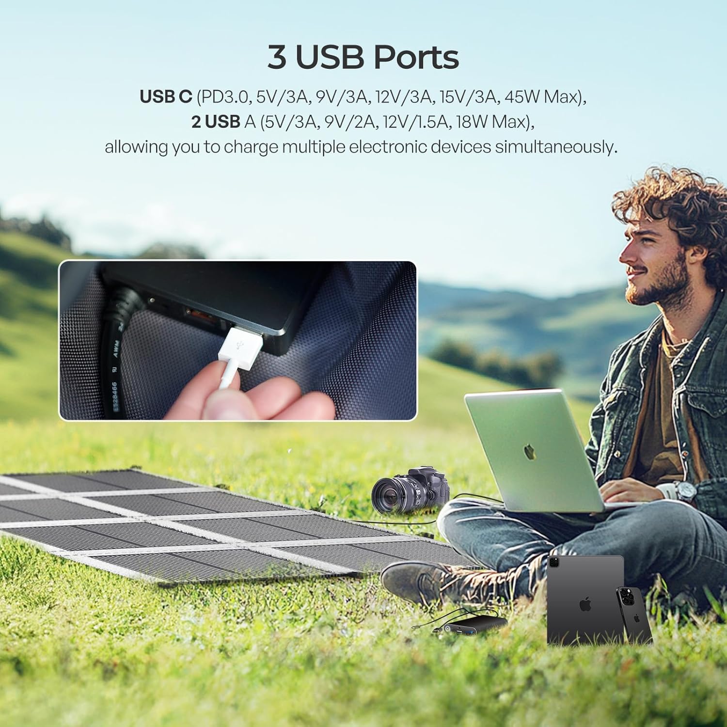 Renogy 200 Watt Solar Panel Blanket, N-Type Portable Foldable Solar Panels, 25% High Efficiency Lightweight 8-Fold Space-Save, QC3.0 USB-A&Type-C Output, For Camping, RV, SUV, Marine, Off-Grid Outdoor