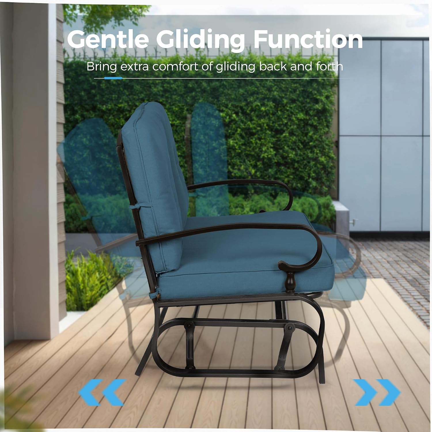 Crownland Outdoor Patio Glider Chair, Rocking Glider Bench for 2 Person, Porch Furniture Loveseat Seating, Wrought Iron Patio Textilene Gliders for Outside, Porch, Garden(Peacock Blue)
