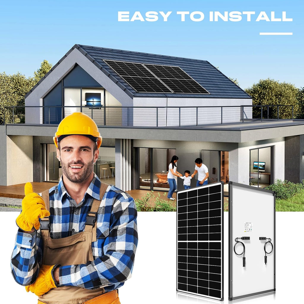 300 Watt Solar Panel 10BB N-Type 300w Solar Panels 25% High Efficiency Monocrystalline Busbar-Less Half-Cut Technology for RV Home Rooftop Power Station Off Grid Systems (300w*2)