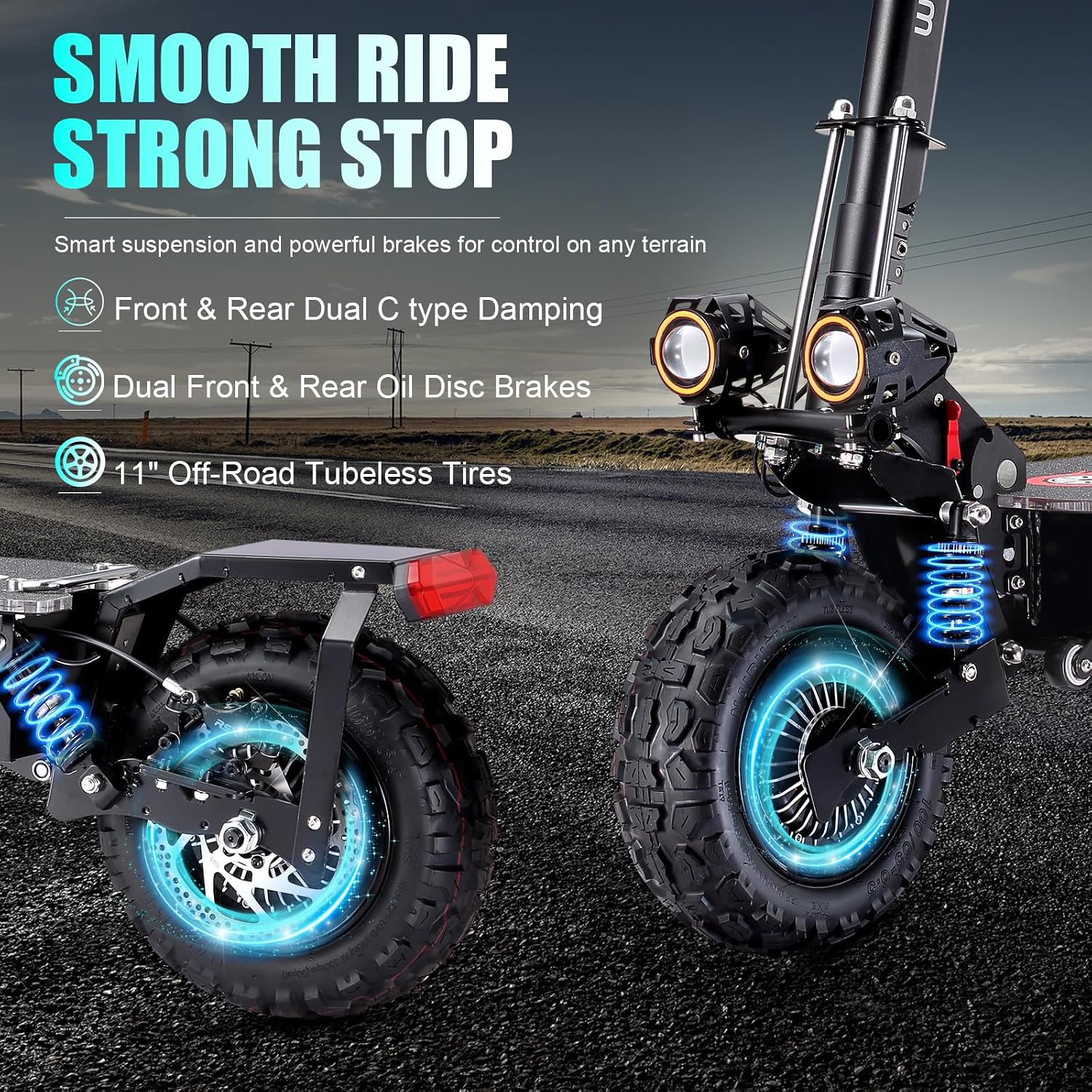 Fast Electric Scooter Adults, 1200W/5600W Off Road E Scooter, 35/50 Miles Long Range, 35/50 MPH Top Speed, 10/11' Tires, Foldable Kick Scooter for Adults and Teens with Dual Suspension