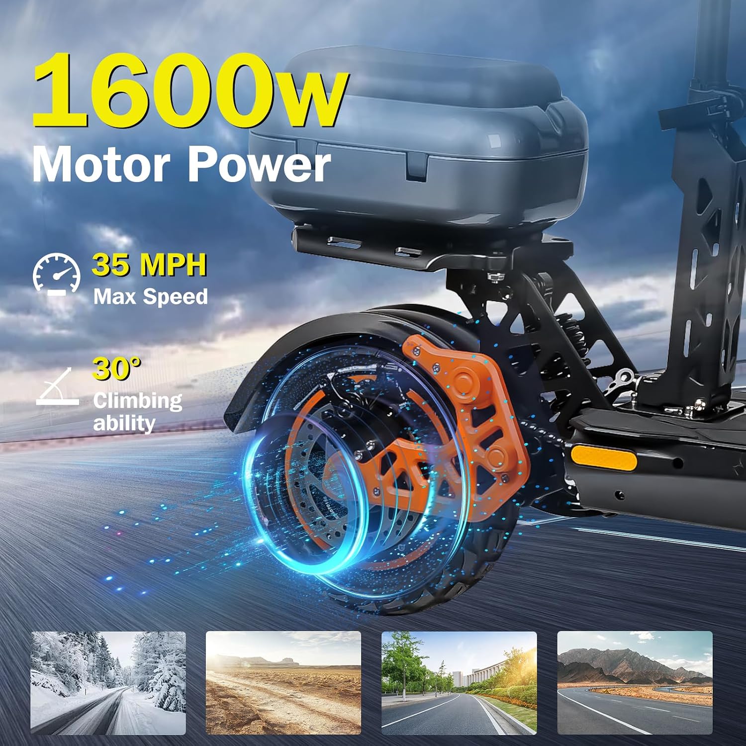 Electric Scooter Adults 1600/2000W Motor 50 Miles Long Range & 30/35 MPH Top Speed 10' Off Road Tire Folding E-Scooter 48V 20.8AH Battery Kick Scooter with Detachable Seat for Commuter Outdoor