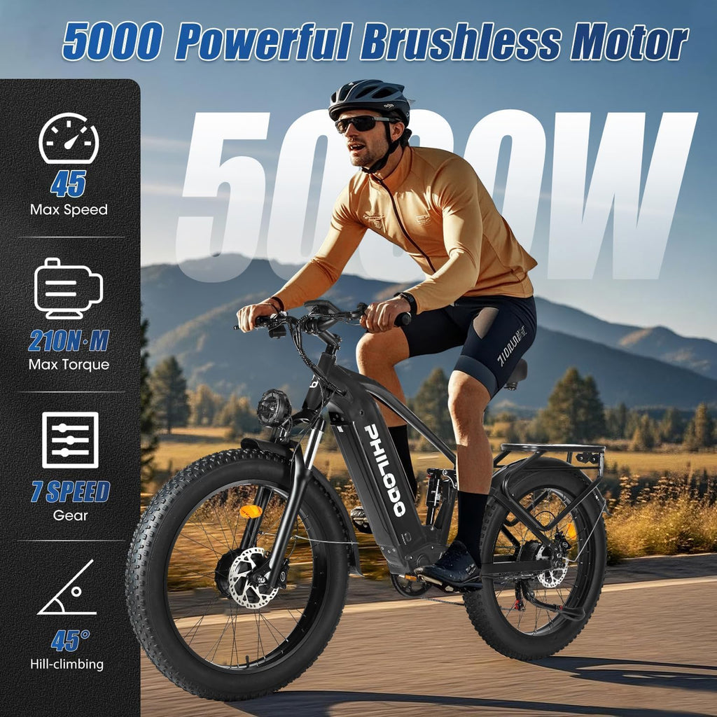 Falcon 60V 32AH Off-Road Electric Bike - 5000W Dual Motor Hunting Ebike, Fat Tire Full Suspension Dirt Bike for Adults, Long Range Snow/Sand Electric Bicycle