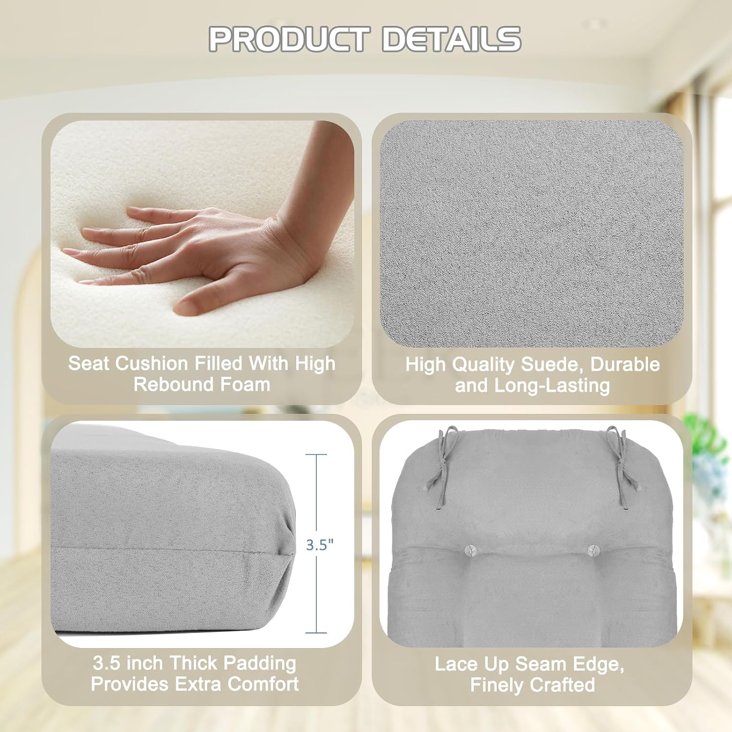 BECHAEO 5PCS Suede Glider Rocker Replacement Cushions with Ottoman Cover Thicken Soft Rocking Chair Cushion Set for Indoor Nursery Glider Rocking Chair, Light Gray