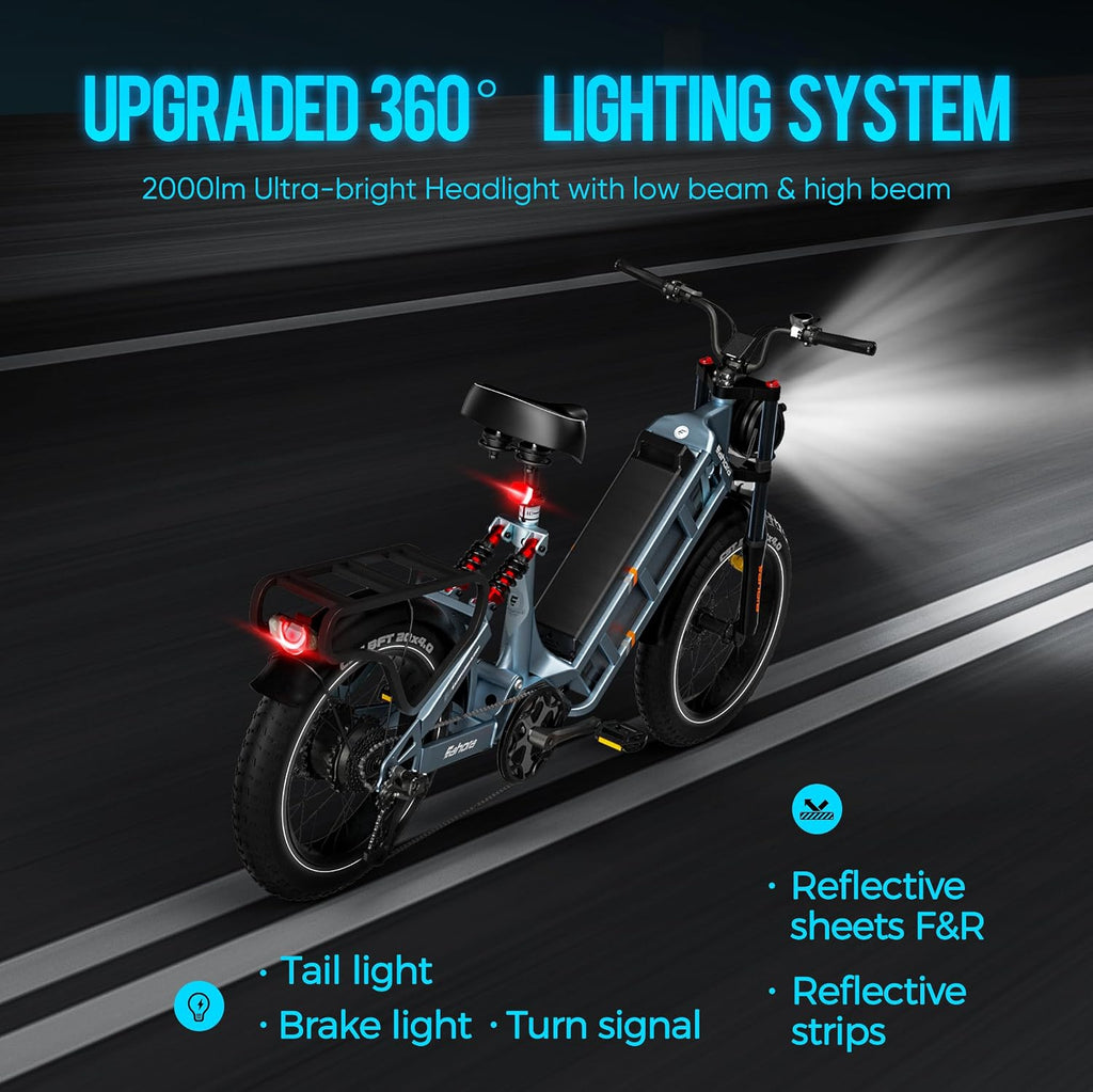 eAhora Juliet Pro II Electric Bike for Adults Peak 5200W Dual Motor Electric Bike Up to 43MPH, 70AH/60AH 220+Miles Long Range Ebike, 20' Fat Tire Full Suspension Electric Bicycle for Commute