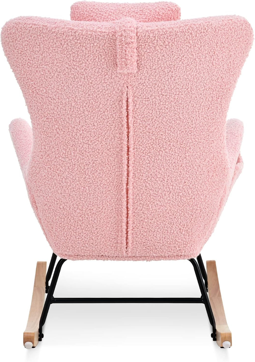 GDFStudio Aurla Rocking Chair, Teddy Upholstered Rocker Glider Chair with High Backrest, Adjustable Headrest & Pocket, Comfy Glider Rocker for Bedroom, Living Room, Offices, Rubber Wood, Pink