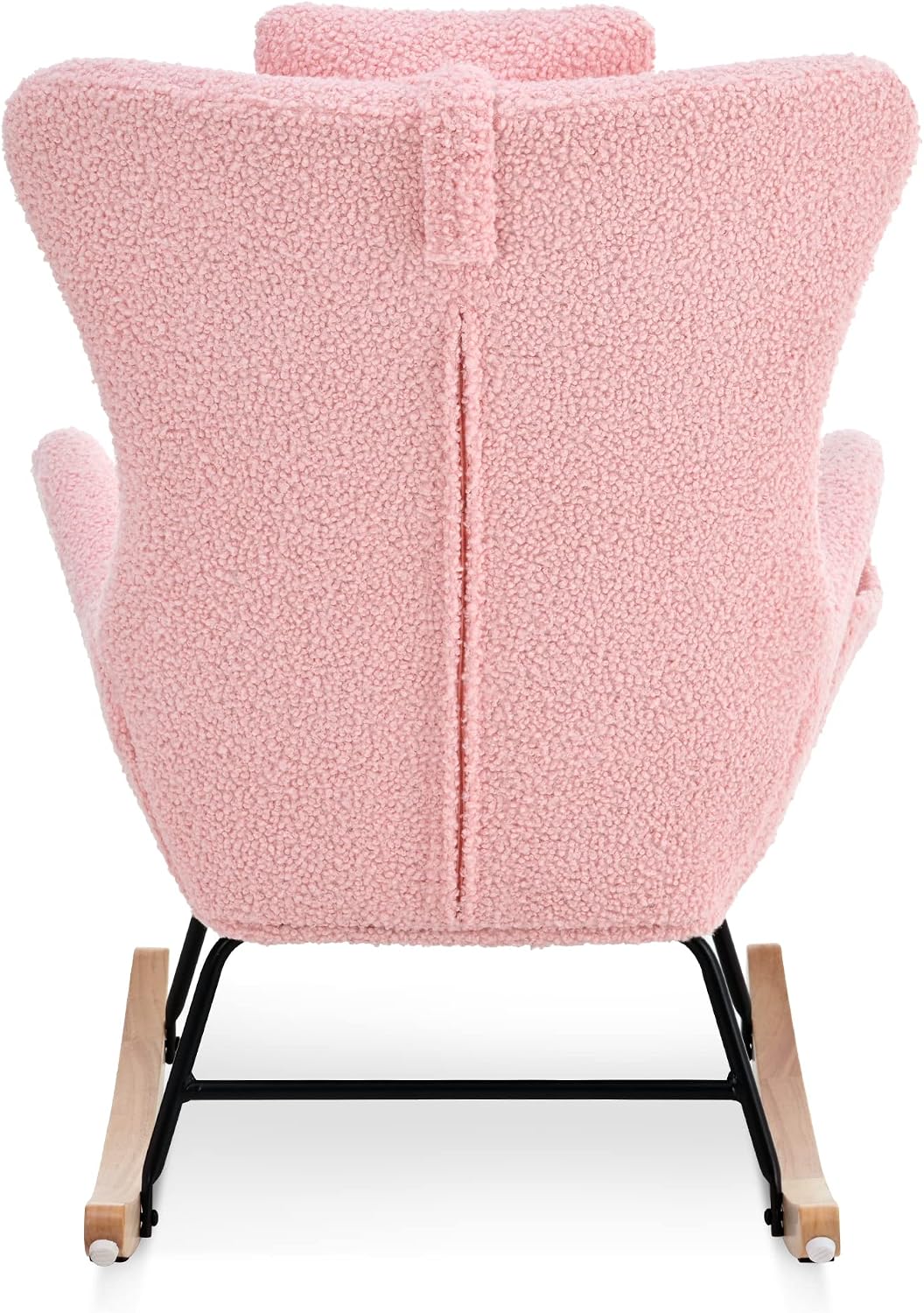 GDFStudio Aurla Rocking Chair, Teddy Upholstered Rocker Glider Chair with High Backrest, Adjustable Headrest & Pocket, Comfy Glider Rocker for Bedroom, Living Room, Offices, Rubber Wood, Pink