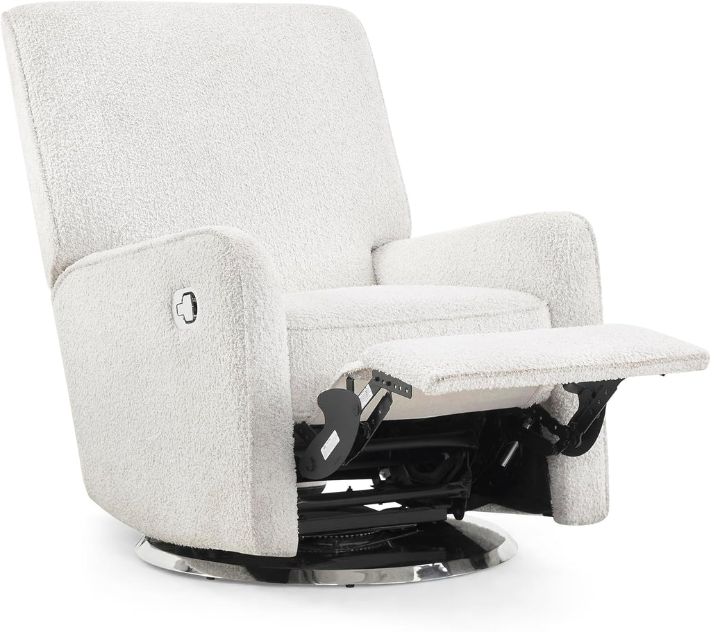 Delta Children Nest Nursery Swivel Recliner - Fabric is GREENGUARD Gold Certified and Oeko-TEX Standard 100 - Upholstered in a Unique Chenille Yarn for Blanket Like Softness, Oyster
