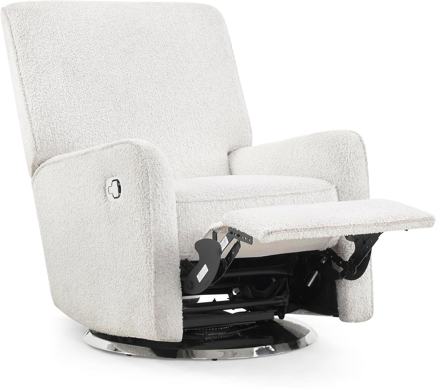 Delta Children Nest Nursery Swivel Recliner - Fabric is GREENGUARD Gold Certified and Oeko-TEX Standard 100 - Upholstered in a Unique Chenille Yarn for Blanket Like Softness, Oyster