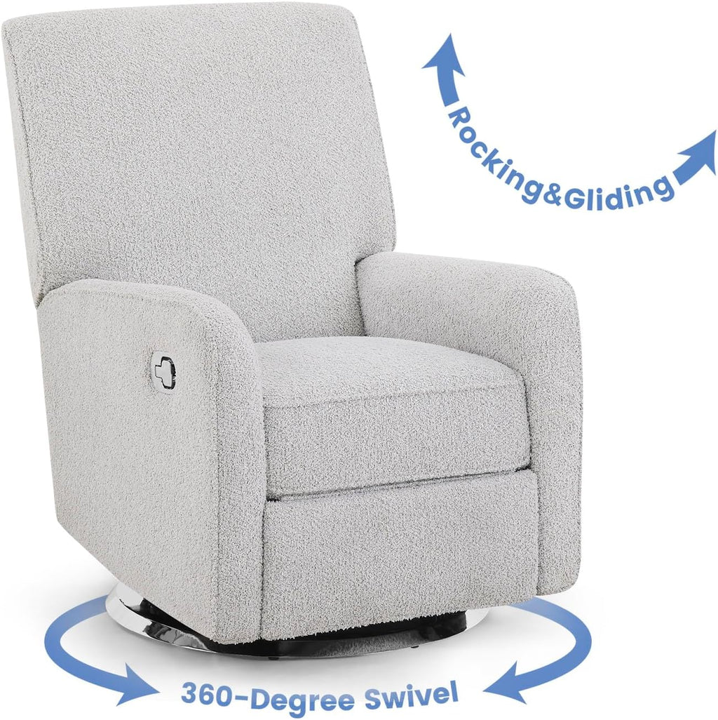 Delta Children Nest Nursery Swivel Recliner - Fabric is GREENGUARD Gold Certified and Oeko-TEX Standard 100 - Upholstered in a Unique Chenille Yarn for Blanket Like Softness, Fog