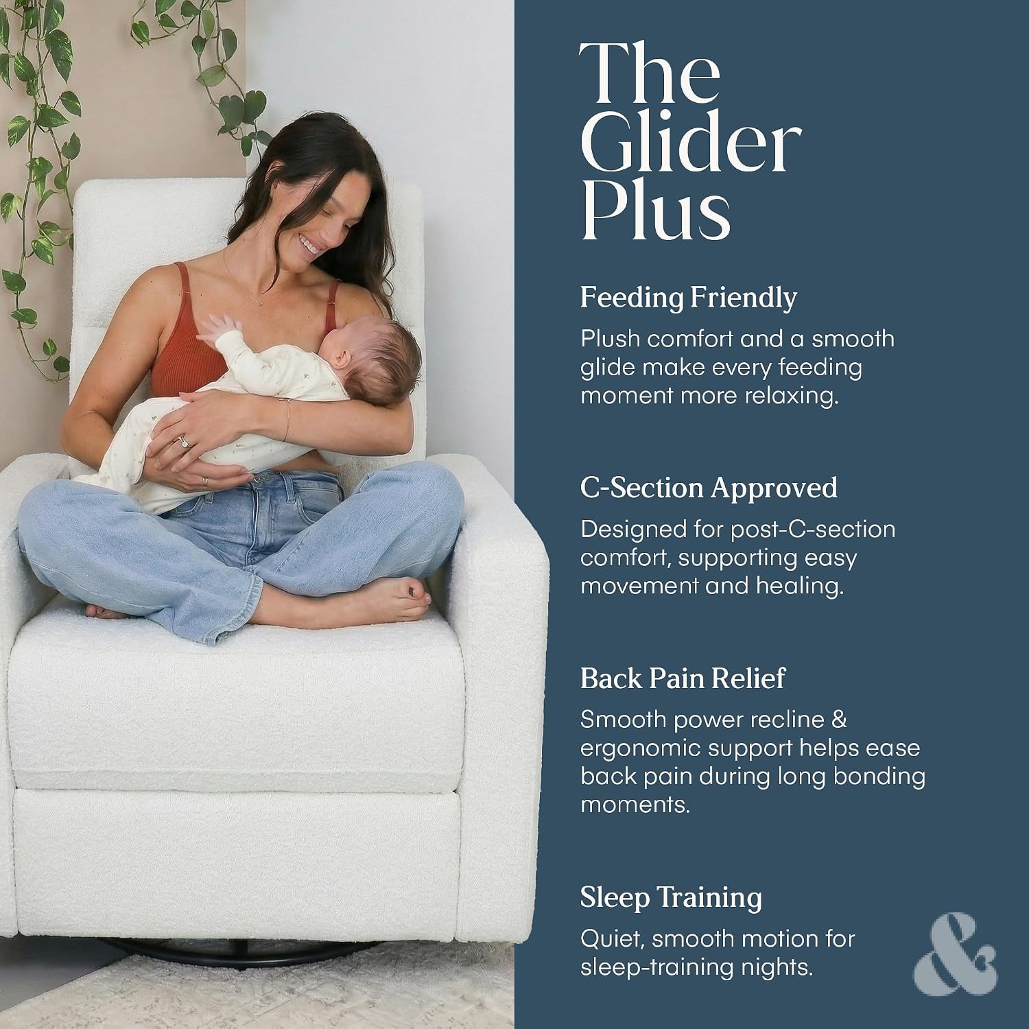 Nurture& The Glider Plus - Premium Nursery Power Recliner | Swivel Chair with Adjustable Head Support and Adjustable Lumbar Support | Built-in USB - The Ultimate Comfort for Nursing, Relaxing (Boucle)