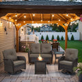 Belord 5 Pieces Patio Furniture Set with 30' Propane Fire Pit Table, Deep Seating Swivel Rocker Glider Outdoor Chairs Set of 4 with Side Table Set of 2 Patio Conversation Set Brown Wicker
