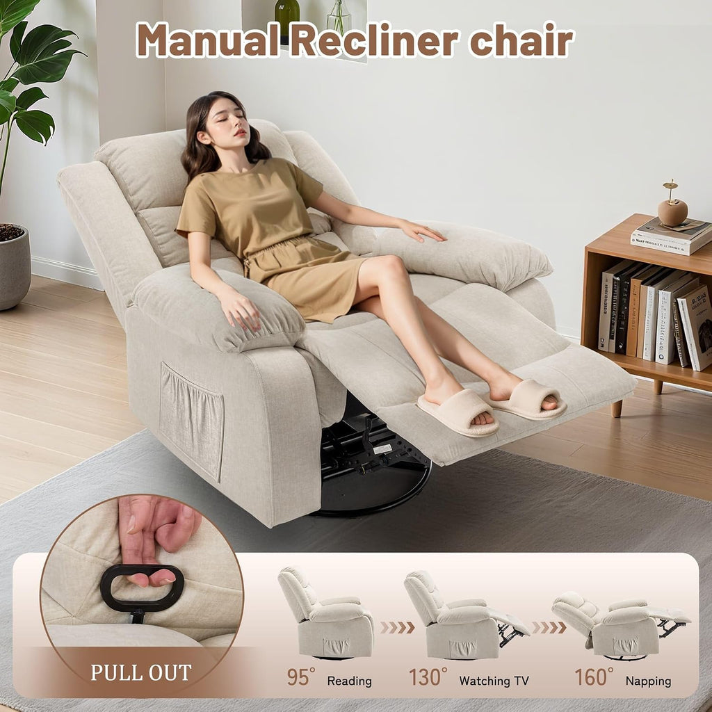 Korser Rocker Recliner Chairs for Adults, Oversized Recliner with Massage and Heating Function, 360° Swivel Nursery Rocking Chairs, Extra Wide Recliner Chair for Bedroom and Living Room