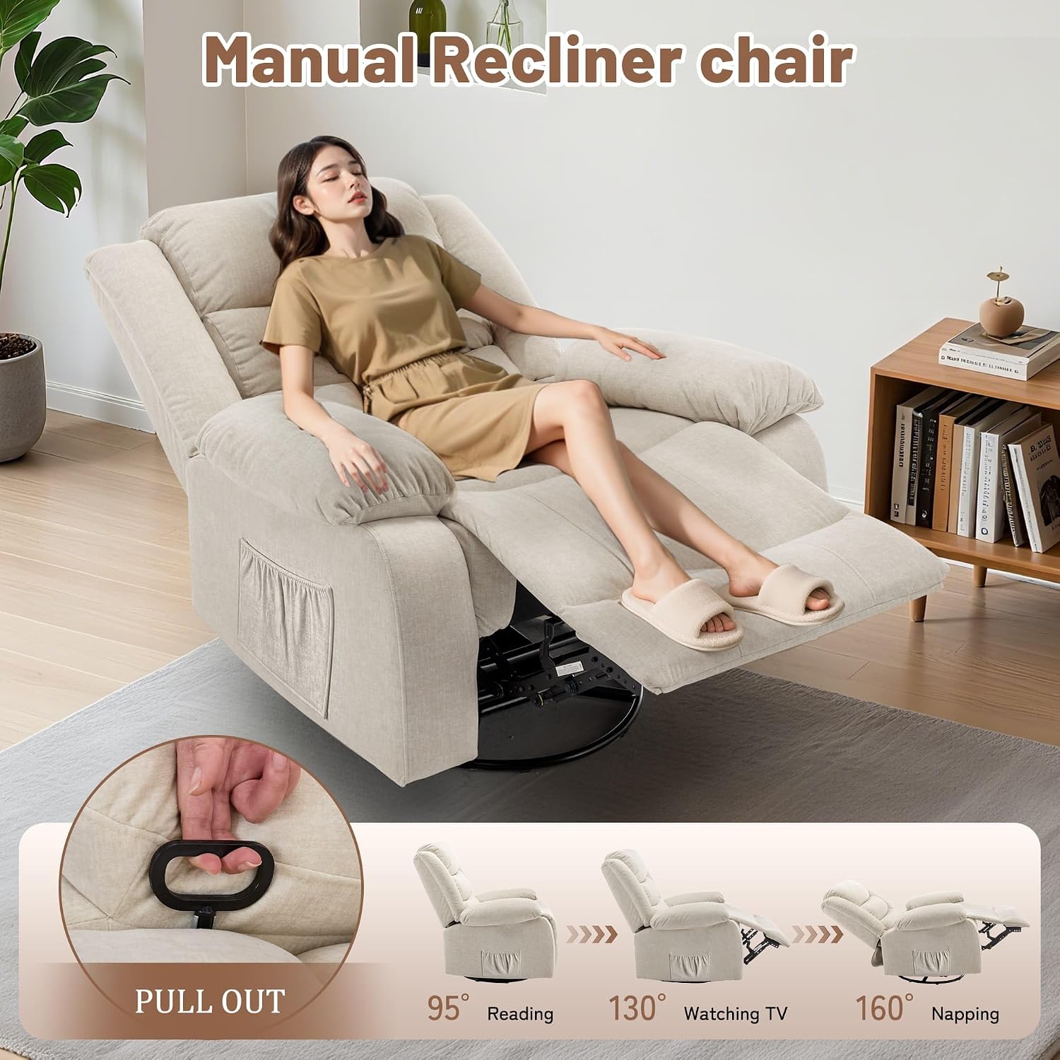 Korser Rocker Recliner Chairs for Adults, Oversized Recliner with Massage and Heating Function, 360° Swivel Nursery Rocking Chairs, Extra Wide Recliner Chair for Bedroom and Living Room