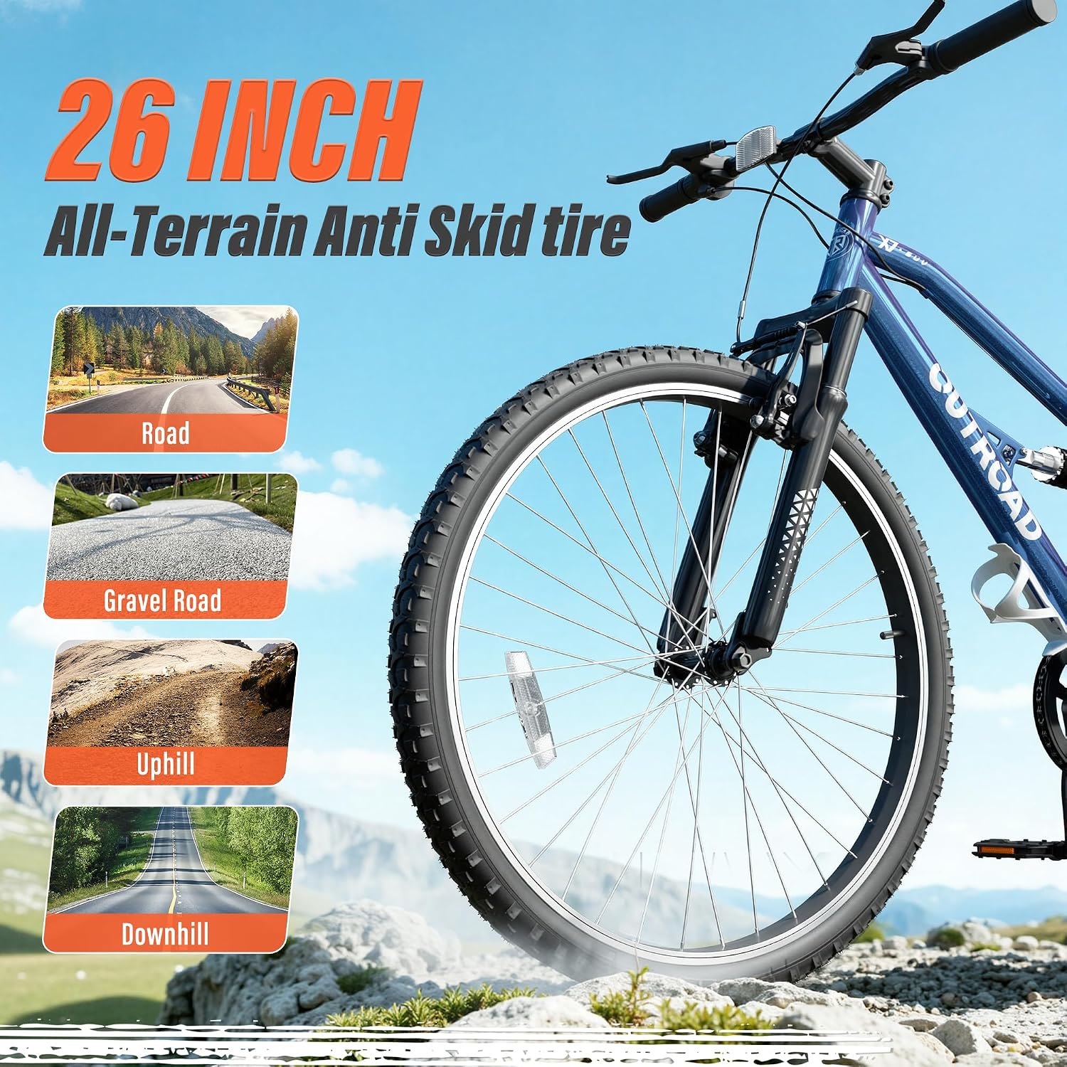 Betterland 26 Inch Mountain Bike with Adjustable Ergonomic Seat, 7/21 Speed Adult Bike with Dual V Brakes, Outdoor Cycling Bike with High Carbon Steel Frame and Front Suspension