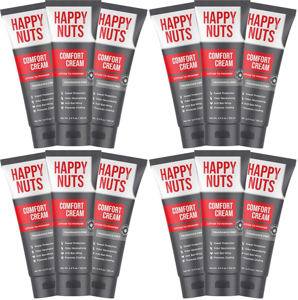 Happy Nuts Comfort Cream Deodorant For Men: Anti-Chafing Sweat Defense, Odor Control, Aluminum-Free Mens Deodorant & Hygiene Products for Men's Private Parts (12 PACK - UNSCENTED)
