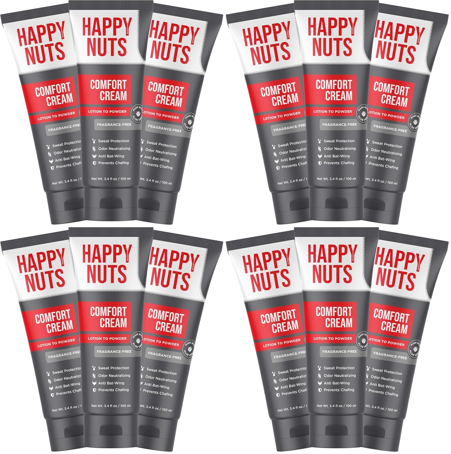Happy Nuts Comfort Cream Deodorant For Men: Anti-Chafing Sweat Defense, Odor Control, Aluminum-Free Mens Deodorant & Hygiene Products for Men's Private Parts (12 PACK - UNSCENTED)