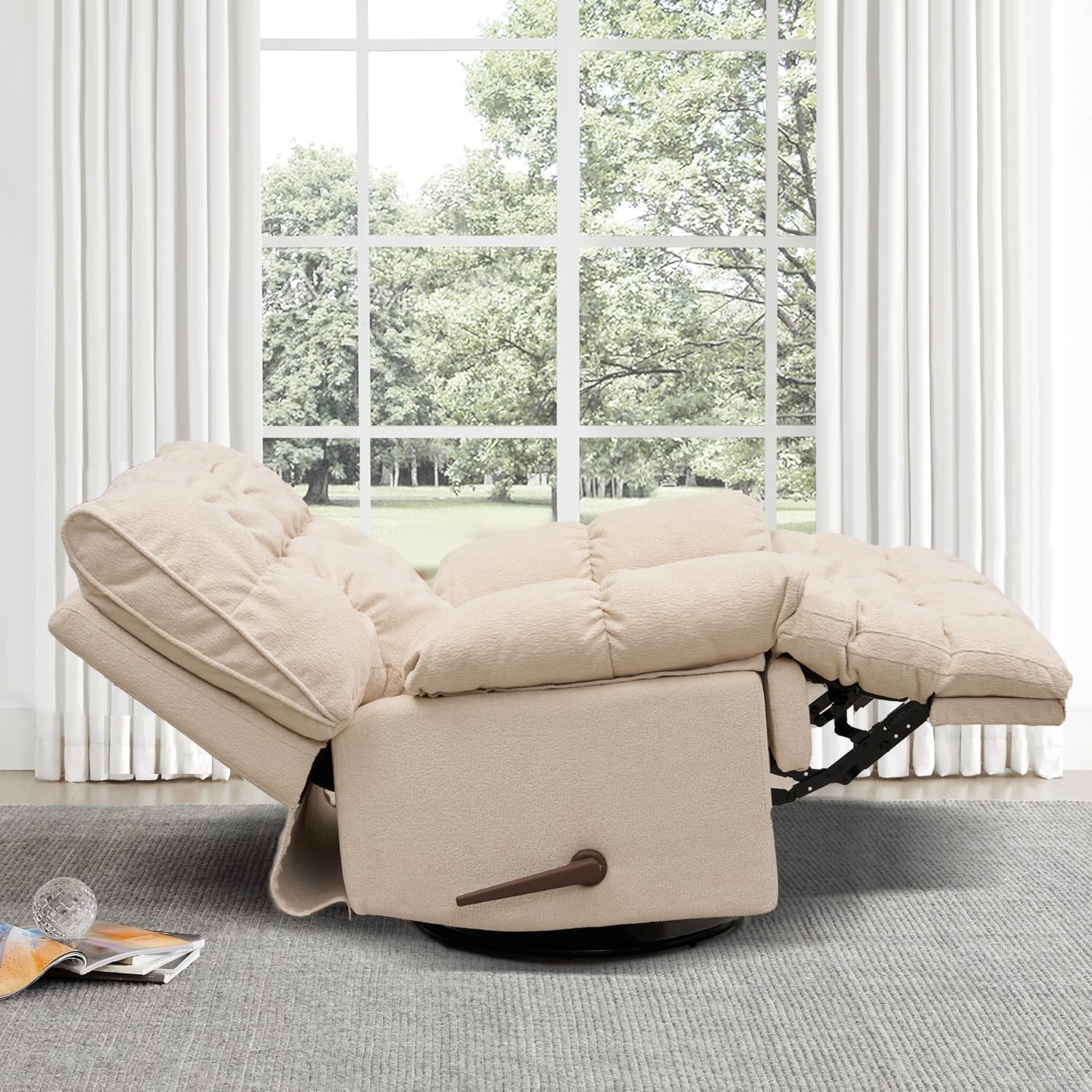 SITJOY Oversized Power Swivel Rocker Recliner Chair, Overstuffed Extra Wide Rocking Chair for Big and Tall, Glider Recliner Nursery Chair, Soft Breathable Fabric in Beige, Manual
