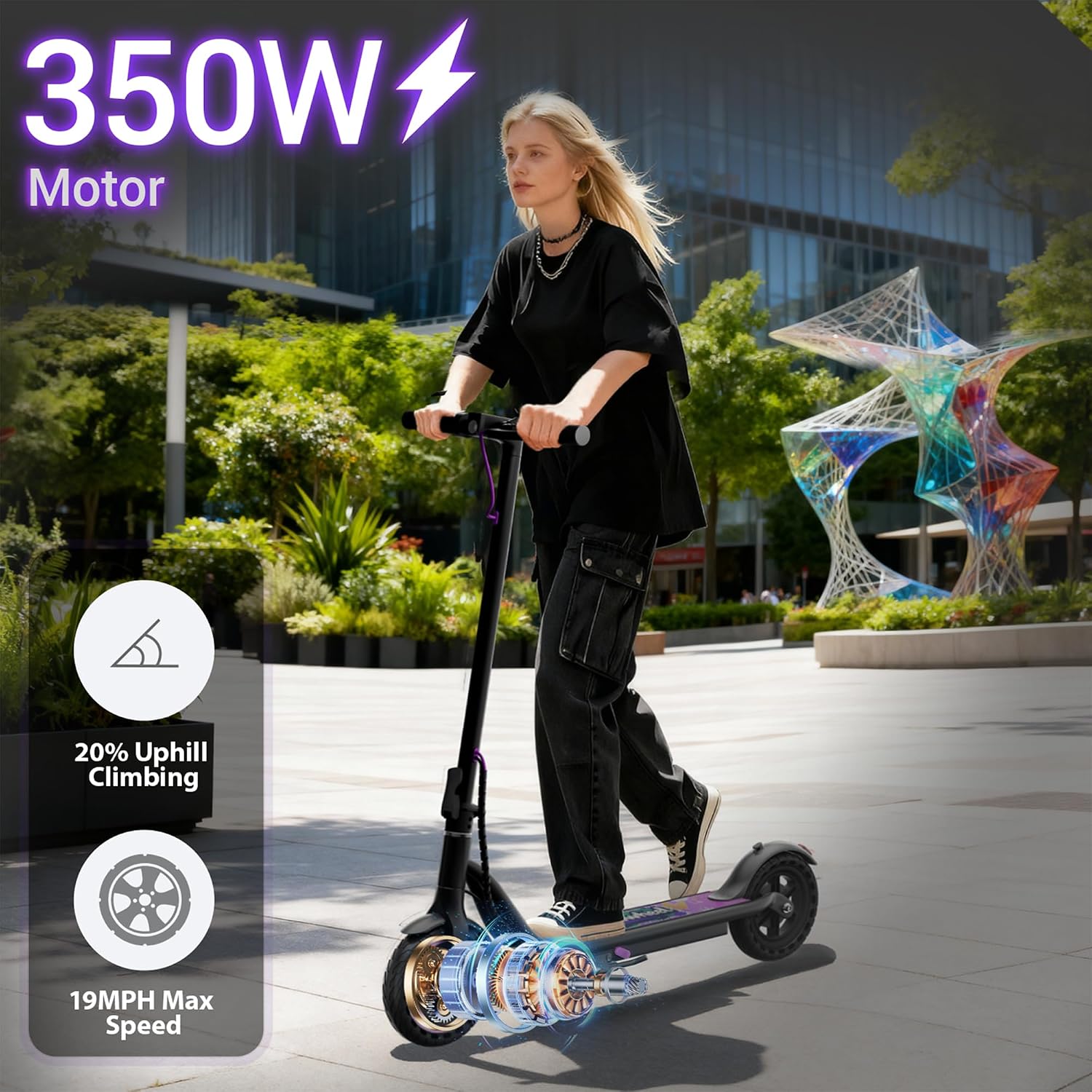 Aovowheel Electric Scooter for Adults, Folding E Scooter with 250W-500W Motor 16-24 Mph Top Speed, Max 15-60Miles Long Range,6.5''/8.5''/10''/14'' Solid Tires Commuting Scooters, Dual Brakes