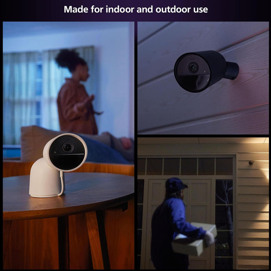 Philips Hue Secure Wired Camera-2 Pack, 1080P Resolution, Notifications, Seamless Integration, Continuous Power, Indoor and Outdoor, White. Free 24-Hour Video History