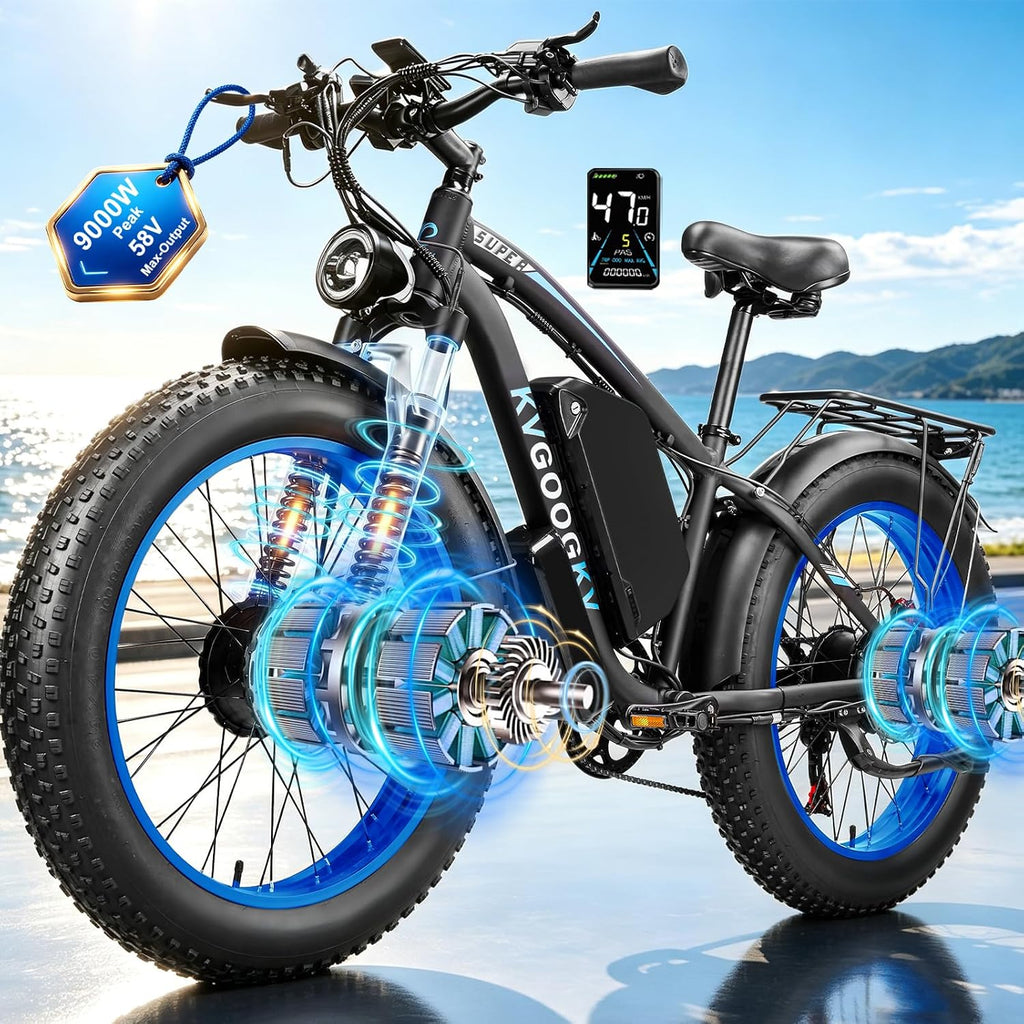 9000W Peak 58V Max-Output Ebike for Adults, Powerful 34Ah Battery Dual Motor Ebike, 47MPH Top Speed Fast E-Bike, Up to 105 Miles 24'x4.0 Fat Tires Electric Mountain Bicycle for Sand Beach Snow