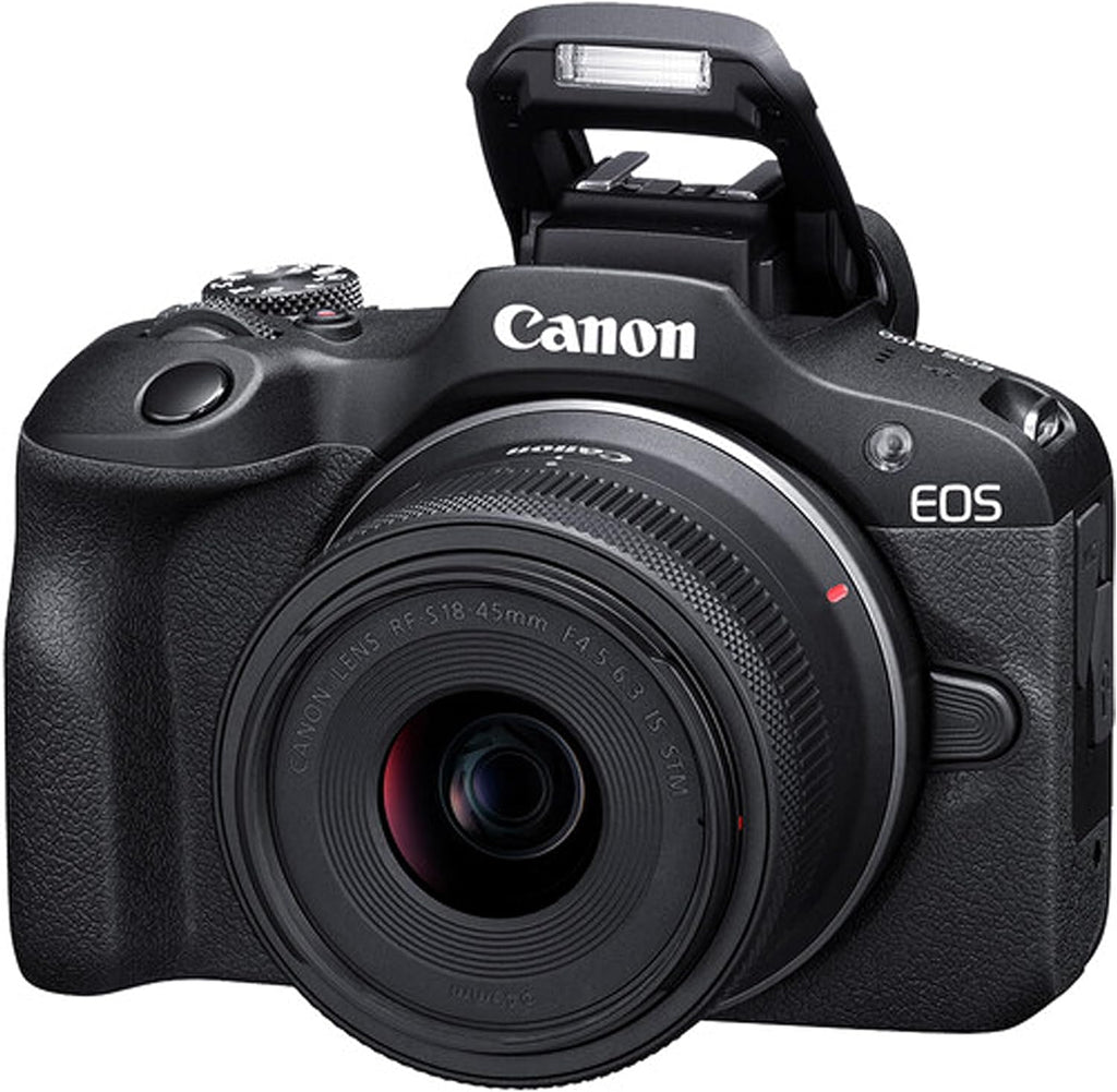 Canon EOS R100 24.2MP APS-C CMOS Sensor Mirrorless Camera with 18-45mm Lens + 64GB Memory + Stabilizing Grip + Software Pack +More (Value Bundle) (Renewed)