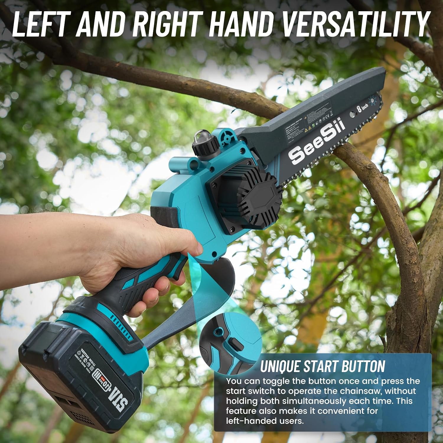 SEESII 2-in-1 Electric Pole Saws for Tree Trimming, 8 Inch Brushless Mini Chainsaw with Extension Pole, Cordless Pole Chain Saw, Tree Trimmer Limb Branch Cutter Pruner with 2 x 4.0Ah Batteries,P8 Nex