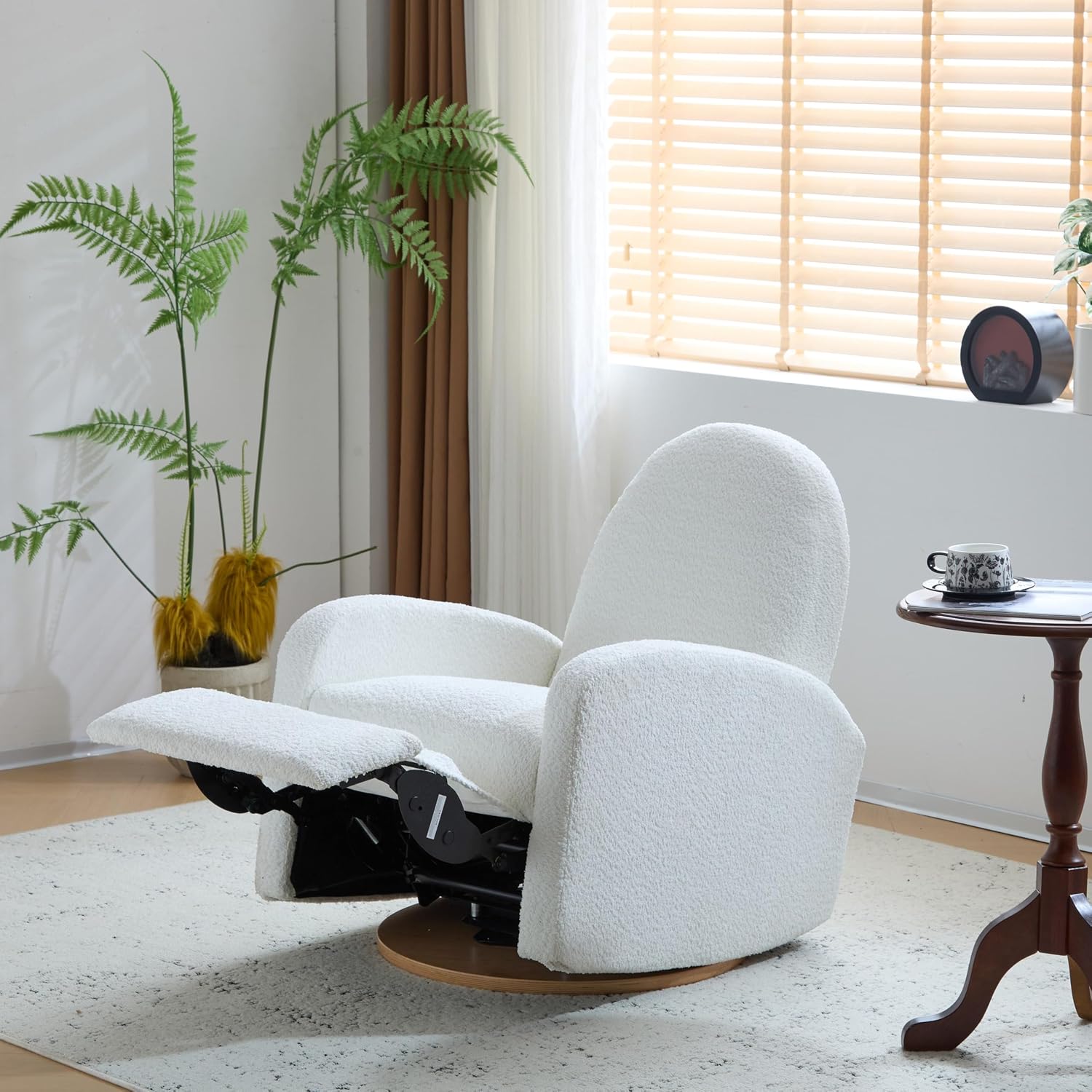 GDFStudio Swivel Glider Recliner Chair Nursery Rocker Recliner Chair with Boucle Upholstered High Back Single Seat Sofa Chair with Deep Seat Manual Nursing Reclining for Living Room, Beige